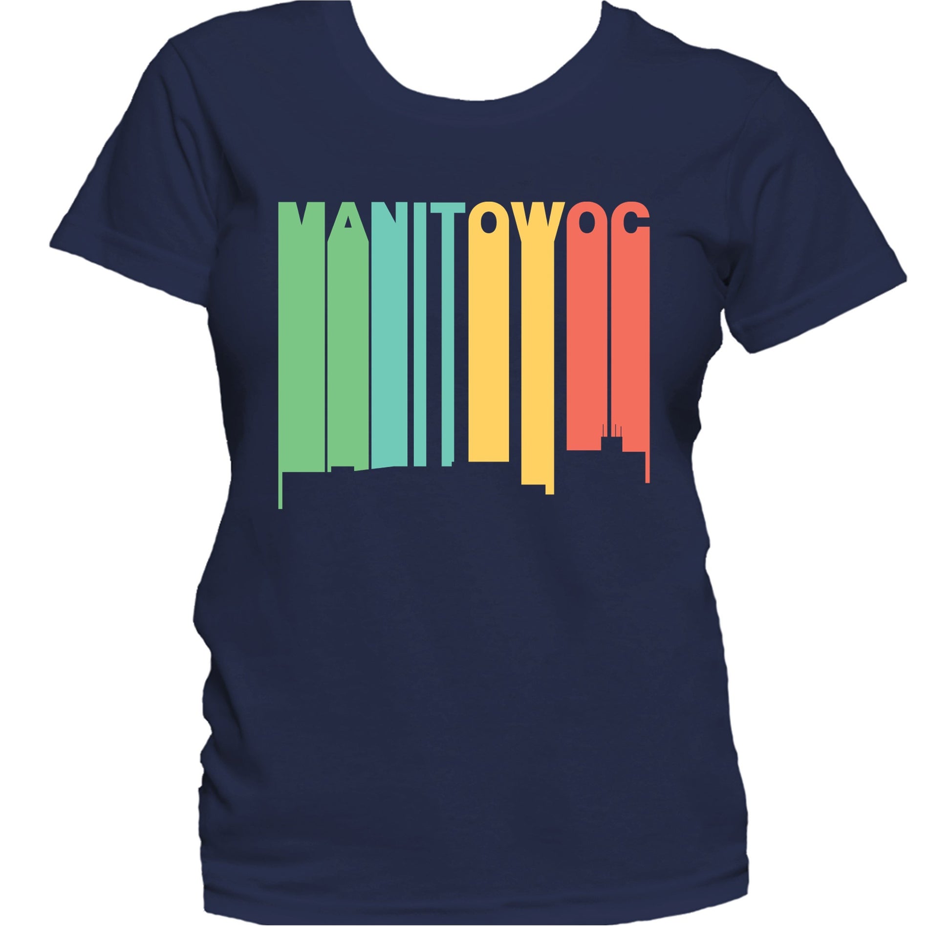 Retro 1970's Style Manitowoc Wisconsin Skyline Women's T-Shirt