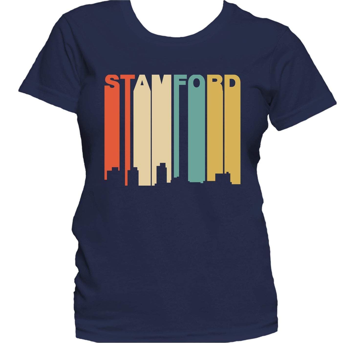 Retro 1970's Style Stamford Connecticut Skyline Women's T-Shirt