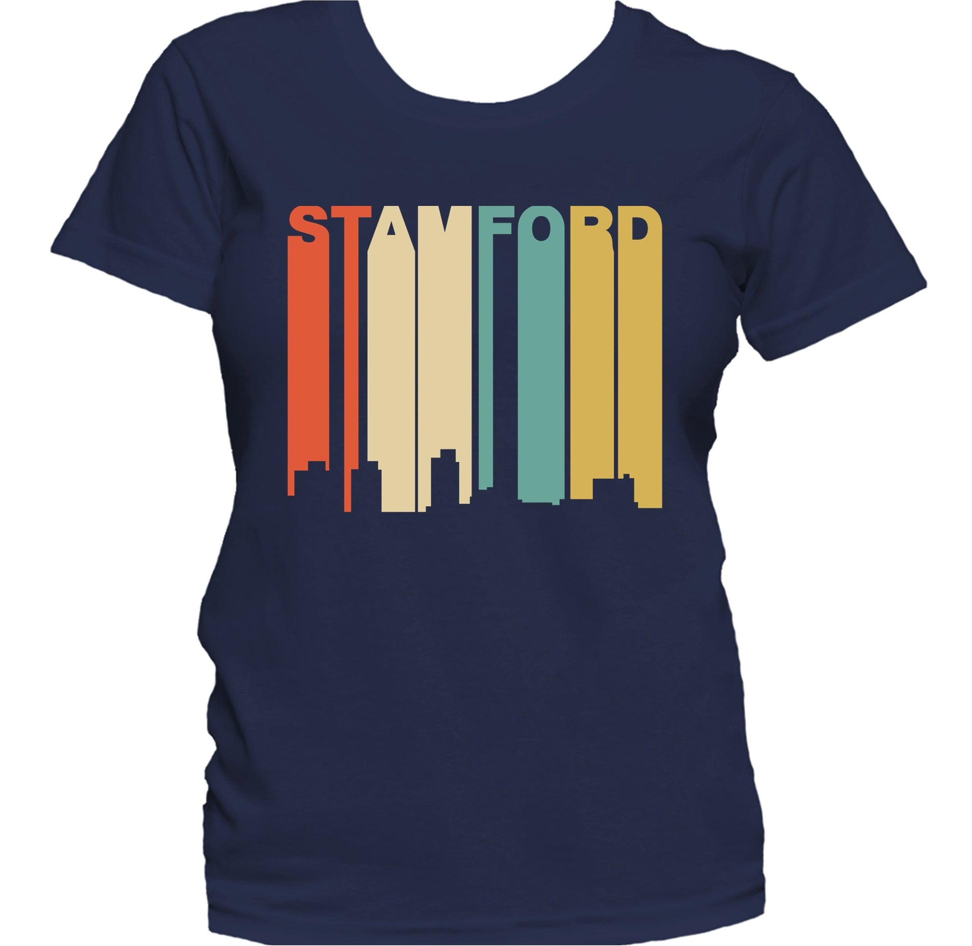 Retro 1970's Style Stamford Connecticut Skyline Women's T-Shirt