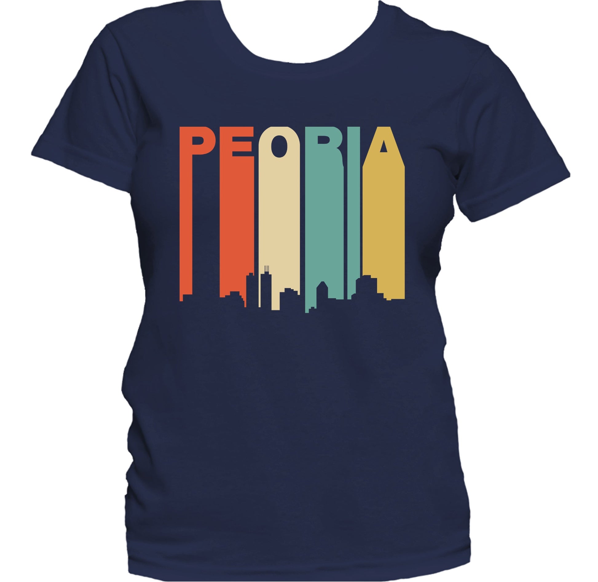 Retro 1970's Style Peoria Illinois Skyline Women's T-Shirt