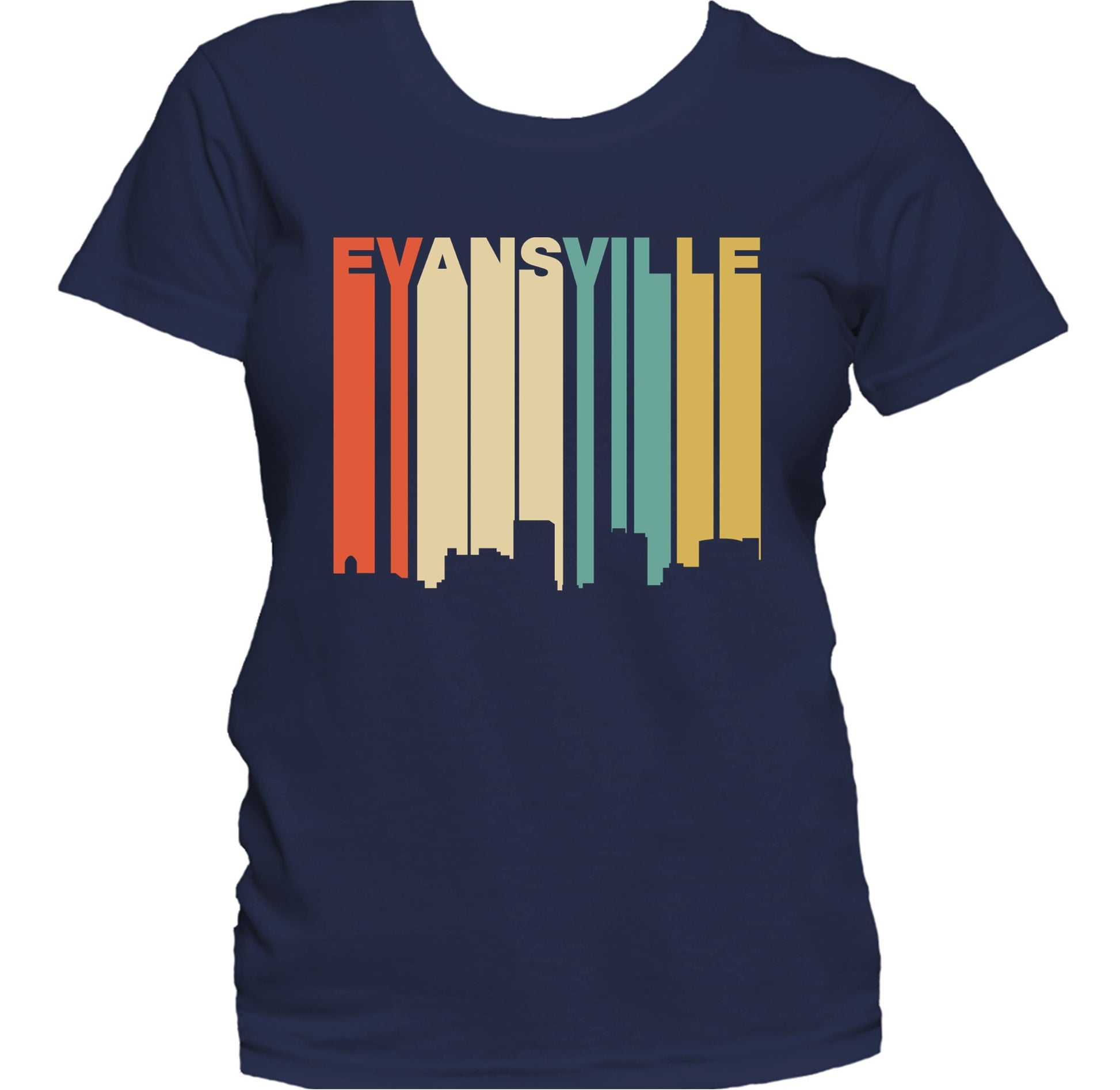 Retro 1970's Style Evansville Indiana Skyline Women's T-Shirt