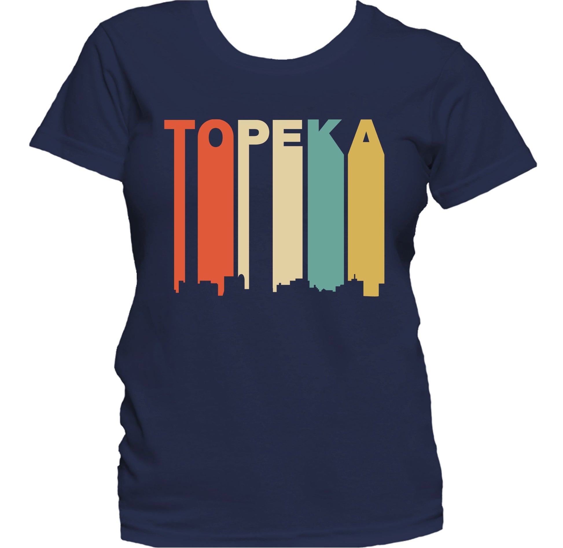 Retro 1970's Style Topeka Kansas Skyline Women's T-Shirt