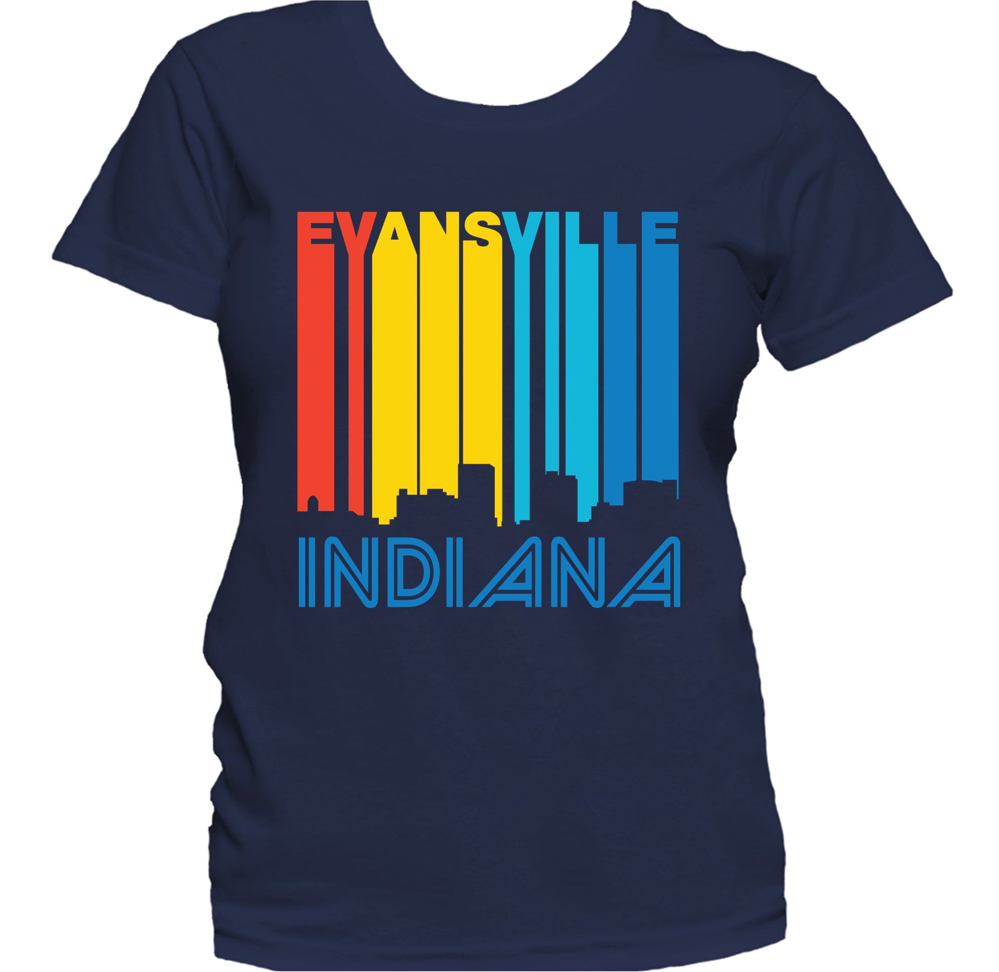 Retro 1970's Style Evansville Indiana Skyline Women's T-Shirt
