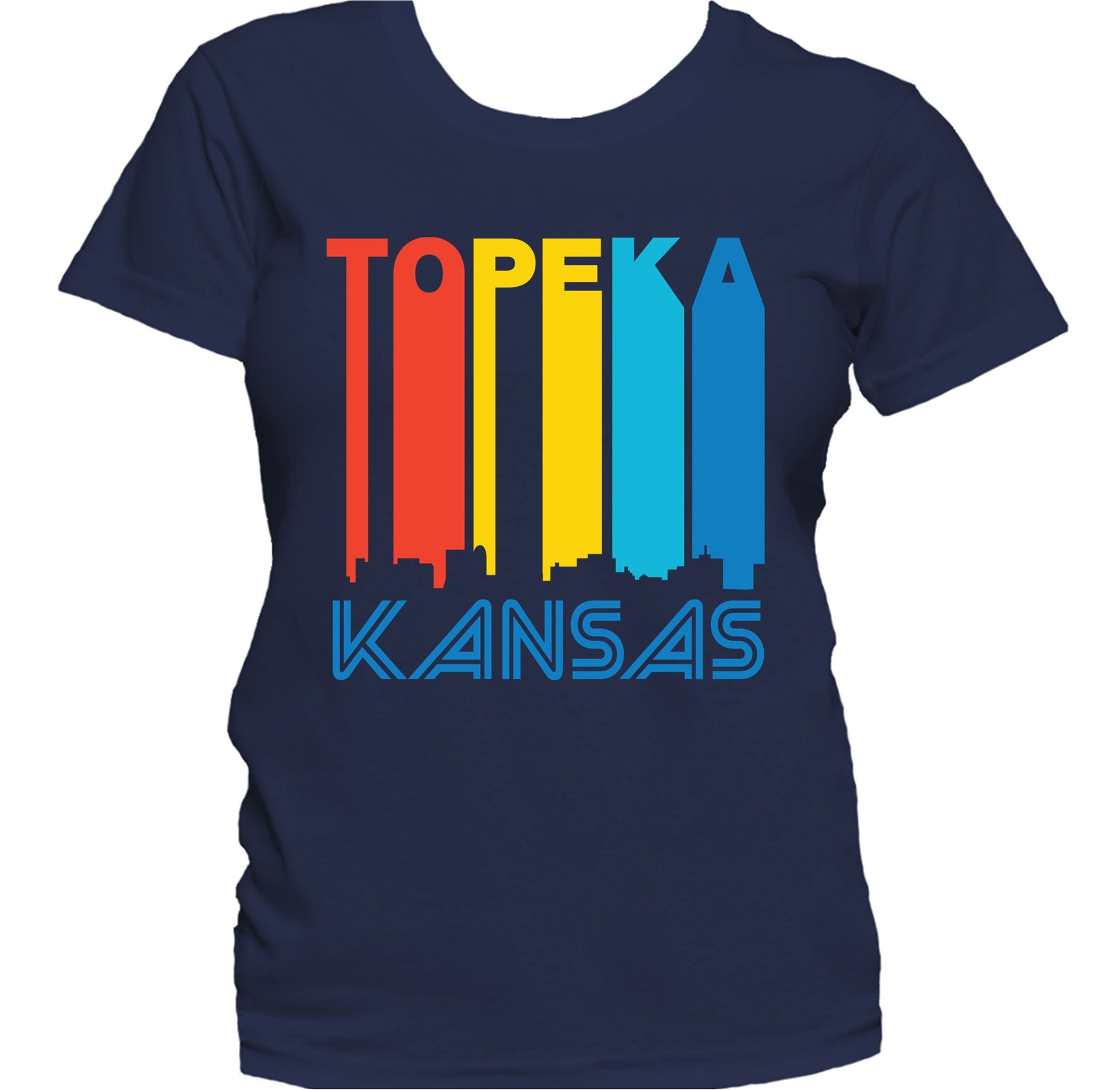Retro 1970's Style Topeka Kansas Skyline Women's T-Shirt