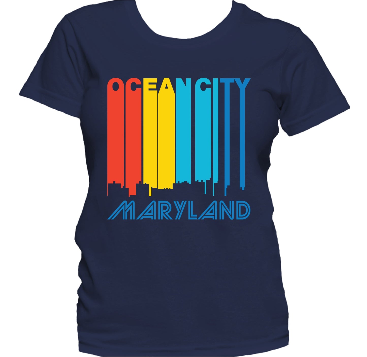 Retro 1970's Style Ocean City Maryland Skyline Women's T-Shirt