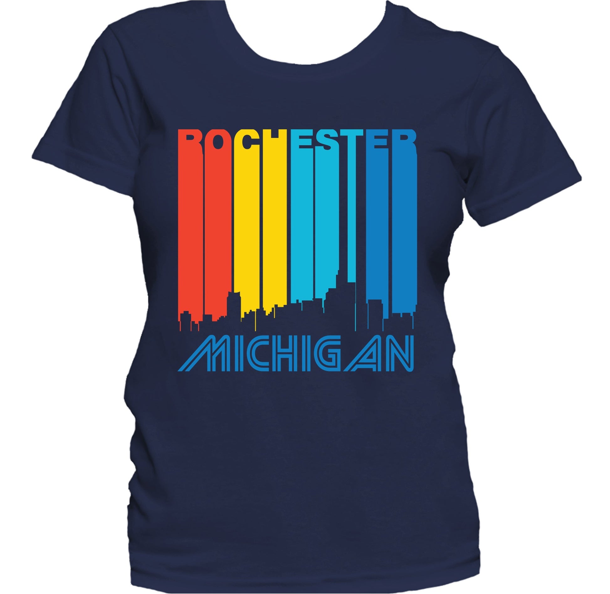 Retro 1970's Style Rochester Michigan Skyline Women's T-Shirt