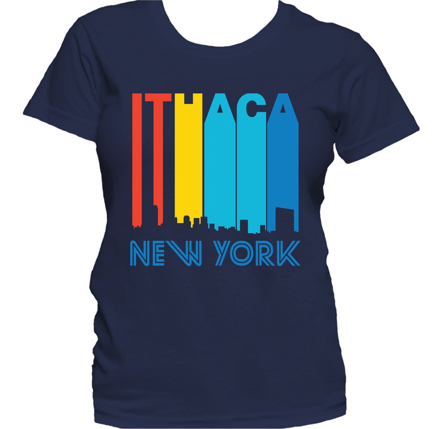 Retro 1970's Style Ithaca New York Skyline Women's T-Shirt