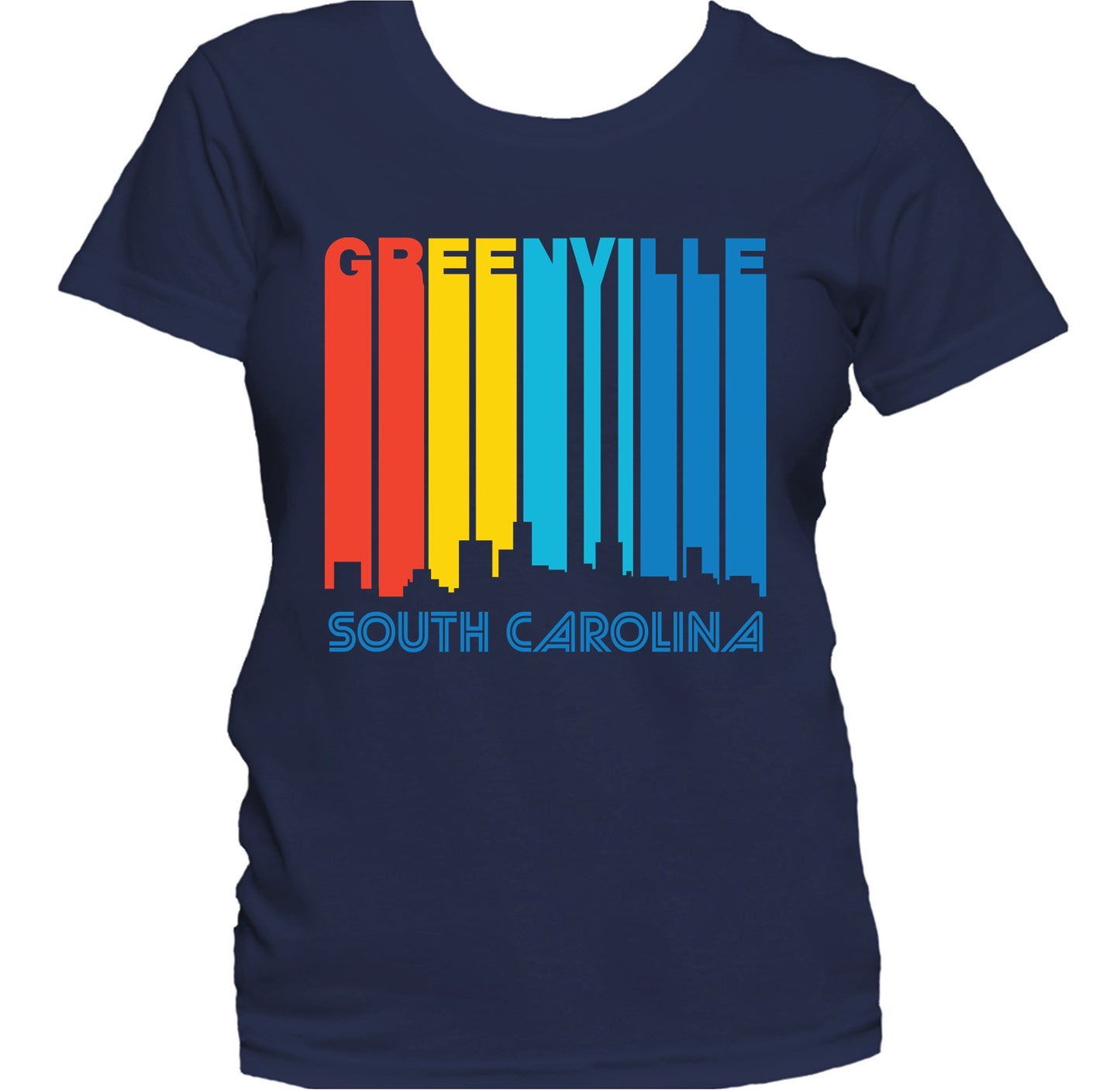 Retro 1970's Style Greenville South Carolina Skyline Women's T-Shirt