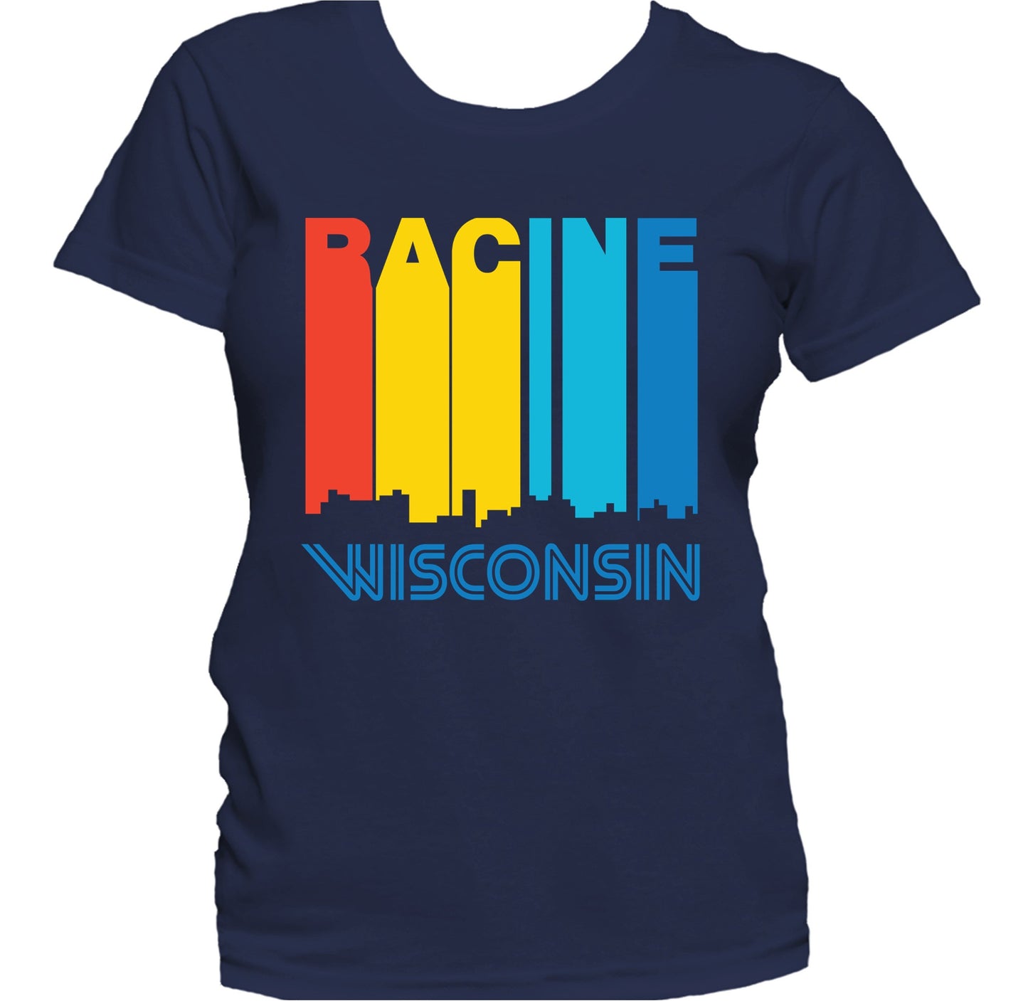 Retro 1970's Style Racine Wisconsin Skyline Women's T-Shirt