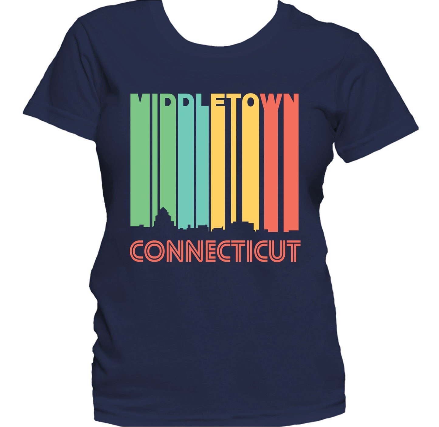 Retro 1970's Style Middletown Connecticut Skyline Women's T-Shirt
