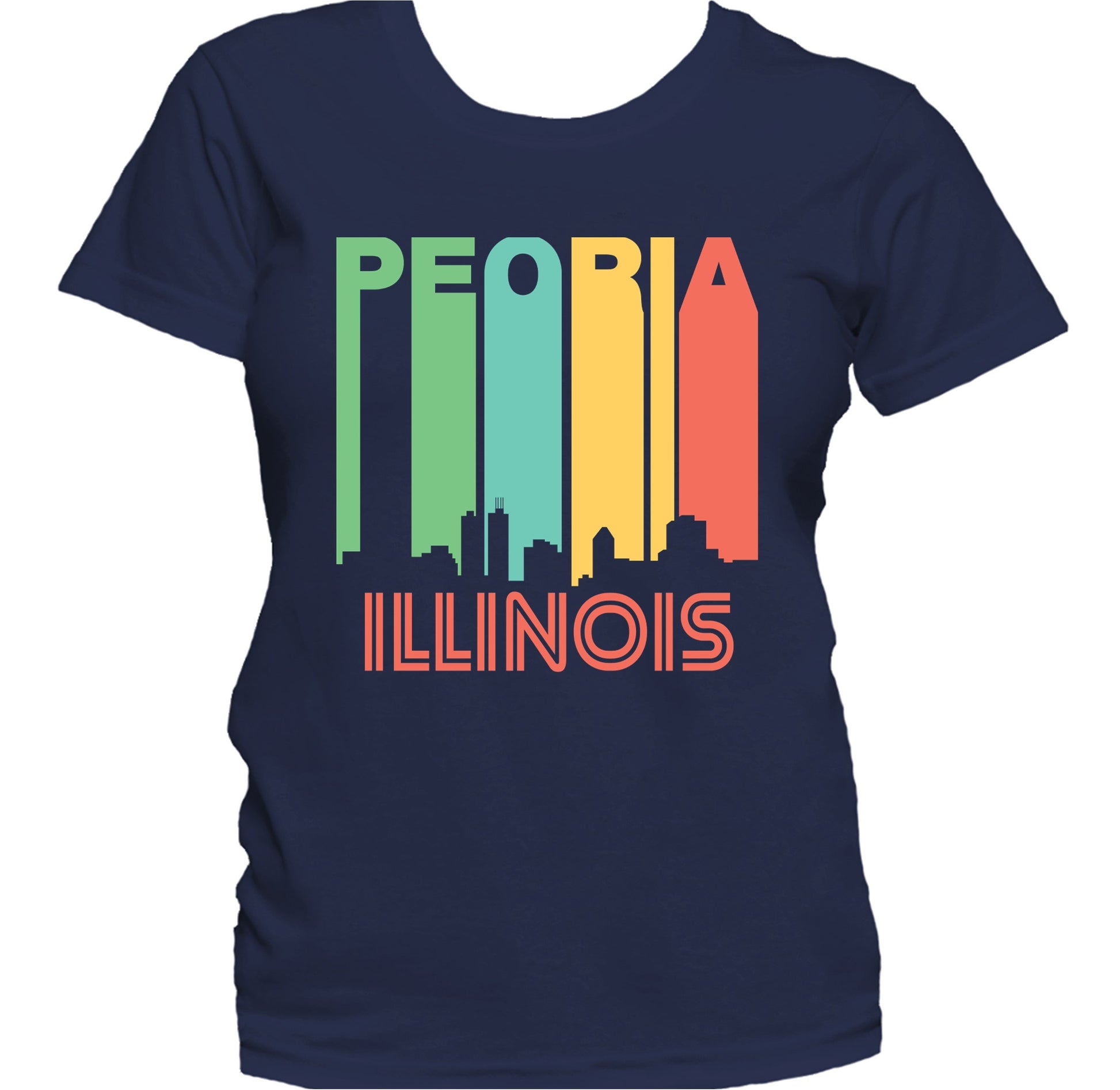 Retro 1970's Style Peoria Illinois Skyline Women's T-Shirt