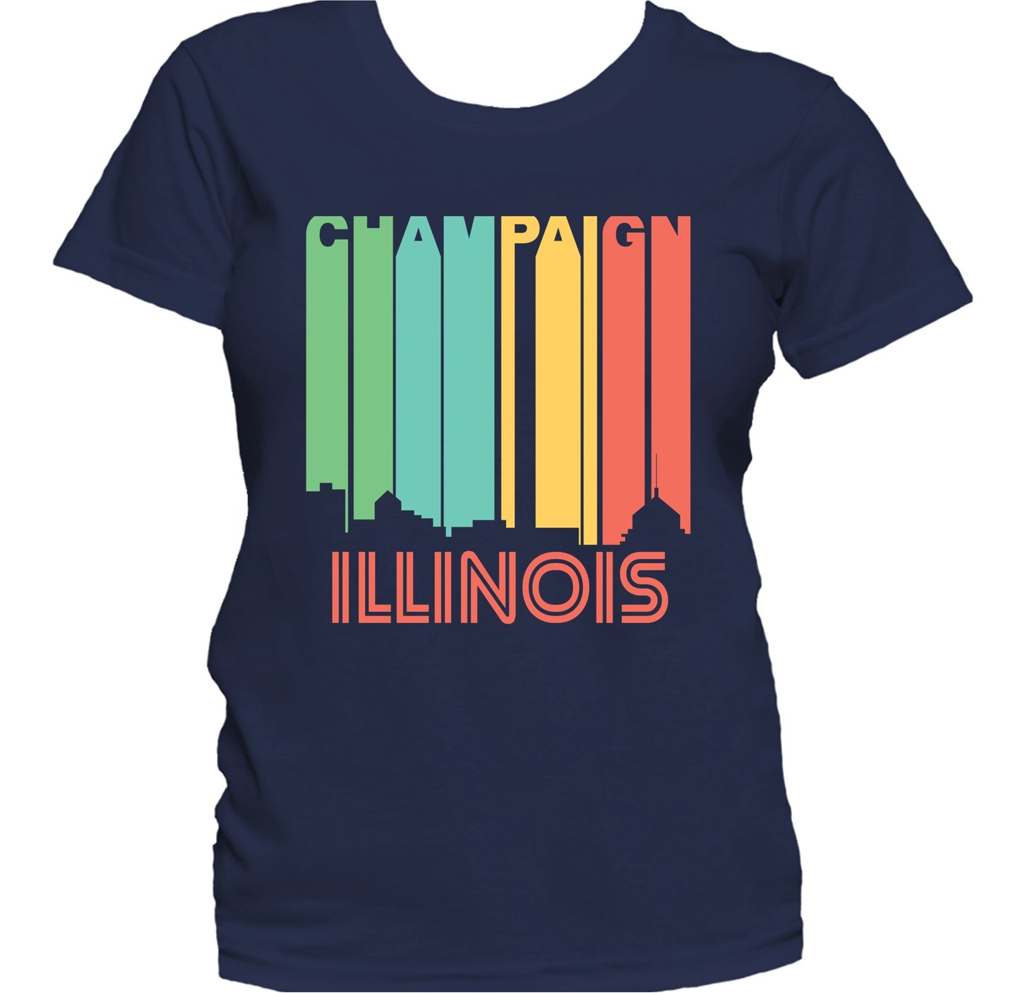 Retro 1970's Style Champaign Illinois Skyline Women's T-Shirt