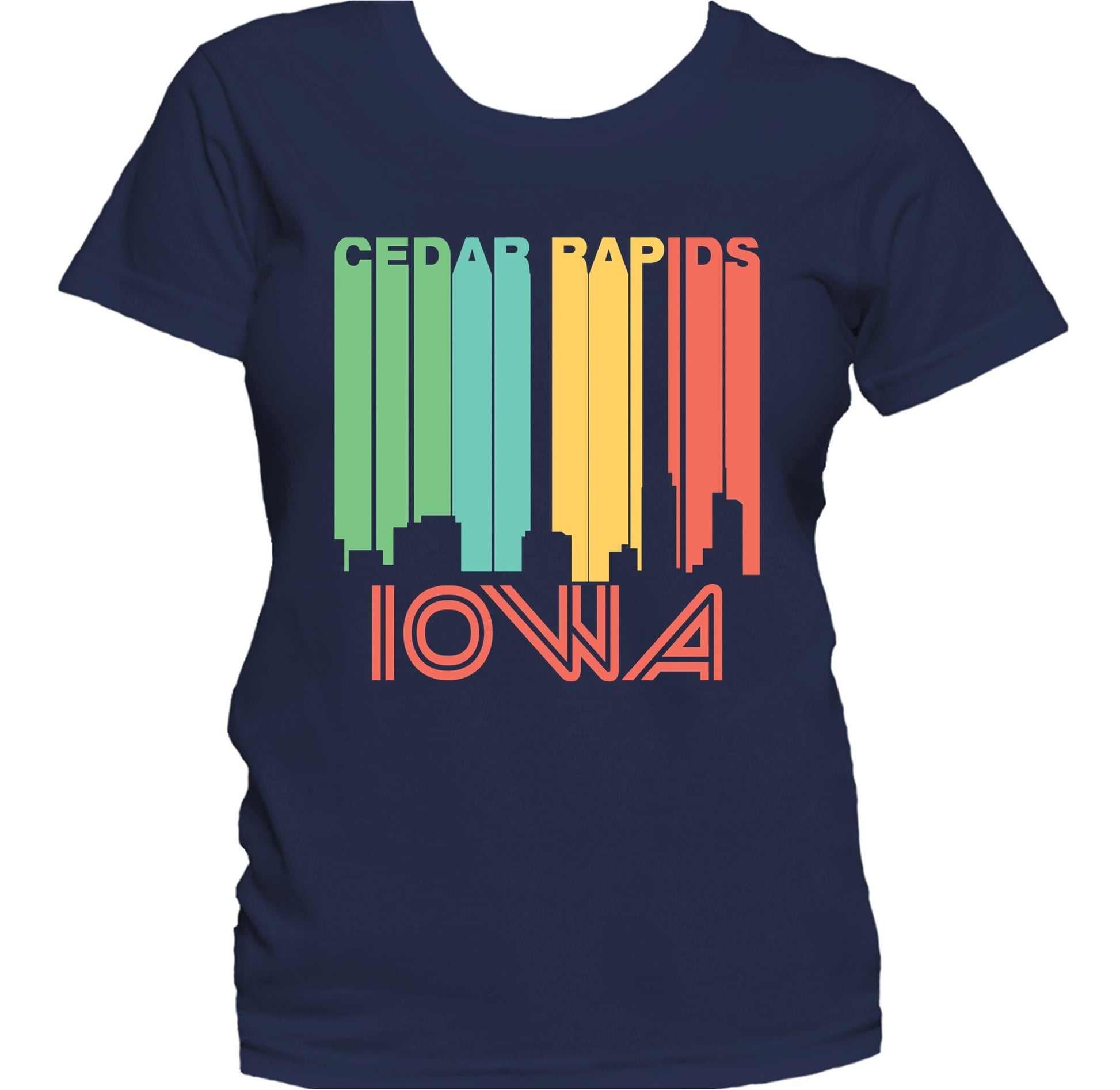 Retro 1970's Style Cedar Rapids Iowa Skyline Women's T-Shirt