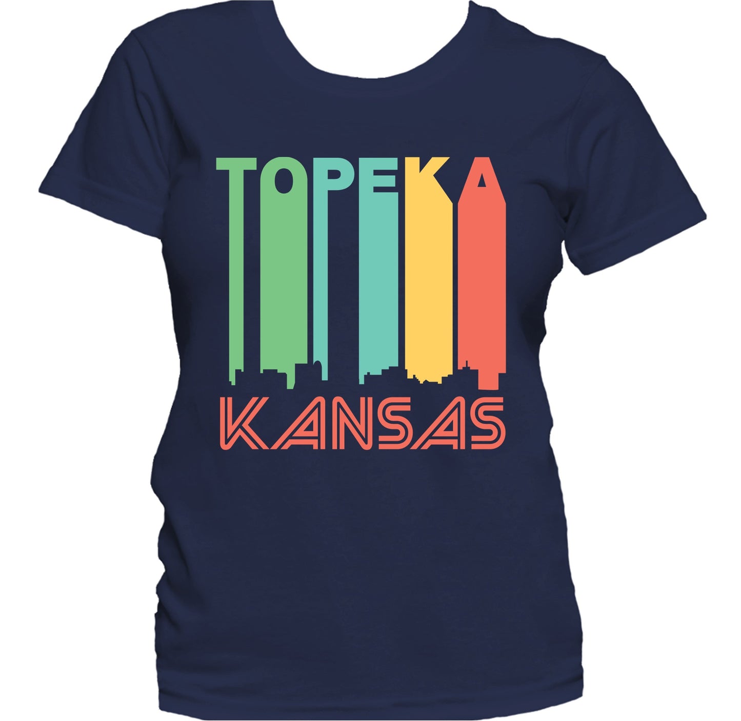 Retro 1970's Style Topeka Kansas Skyline Women's T-Shirt