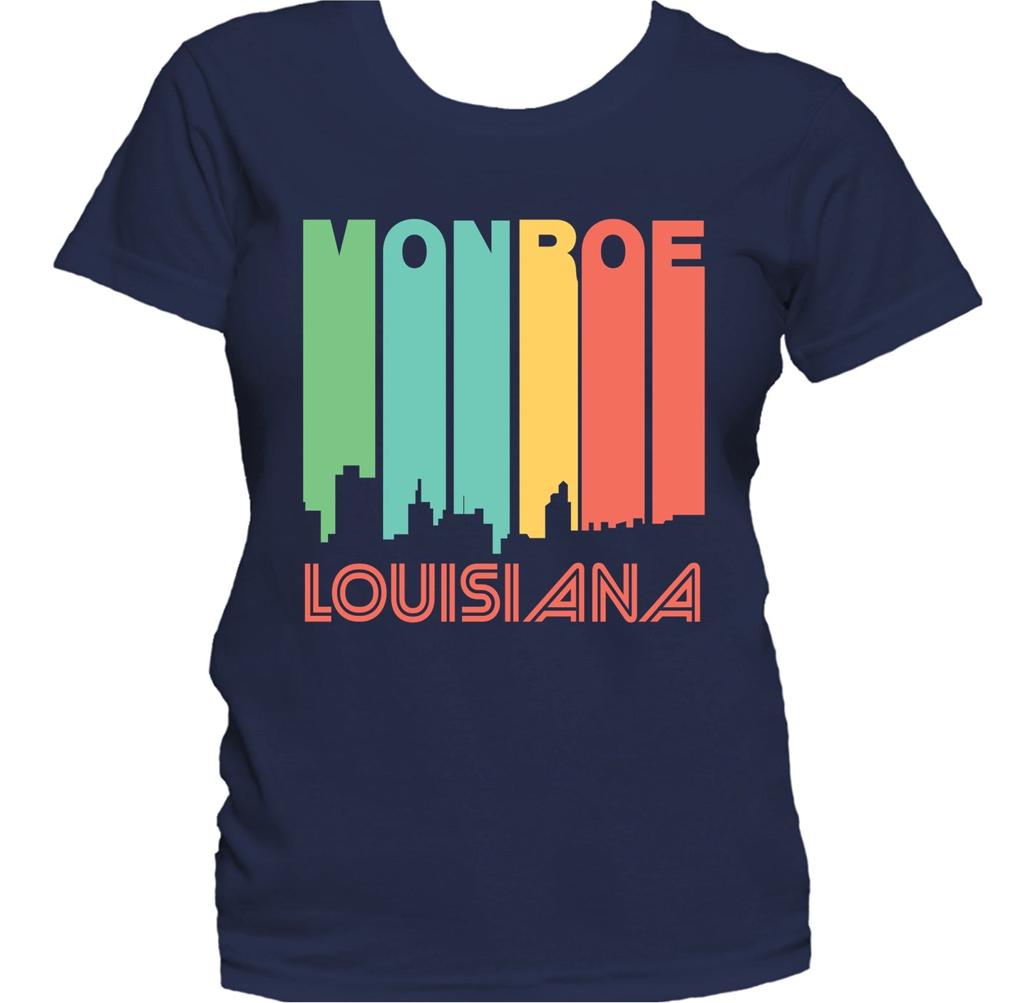 Retro 1970's Style Monroe Louisiana Skyline Women's T-Shirt