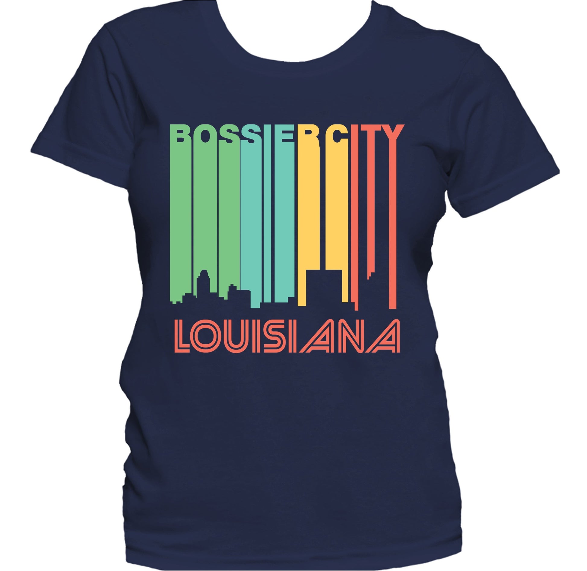 Retro 1970's Style Bossier City Louisiana Skyline Women's T-Shirt