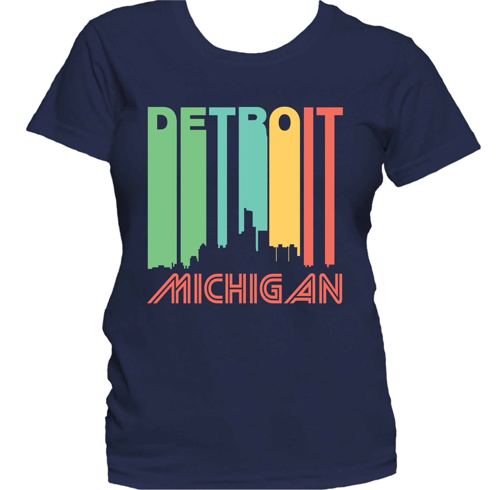 Retro 1970's Style Detroit Michigan Skyline Women's T-Shirt