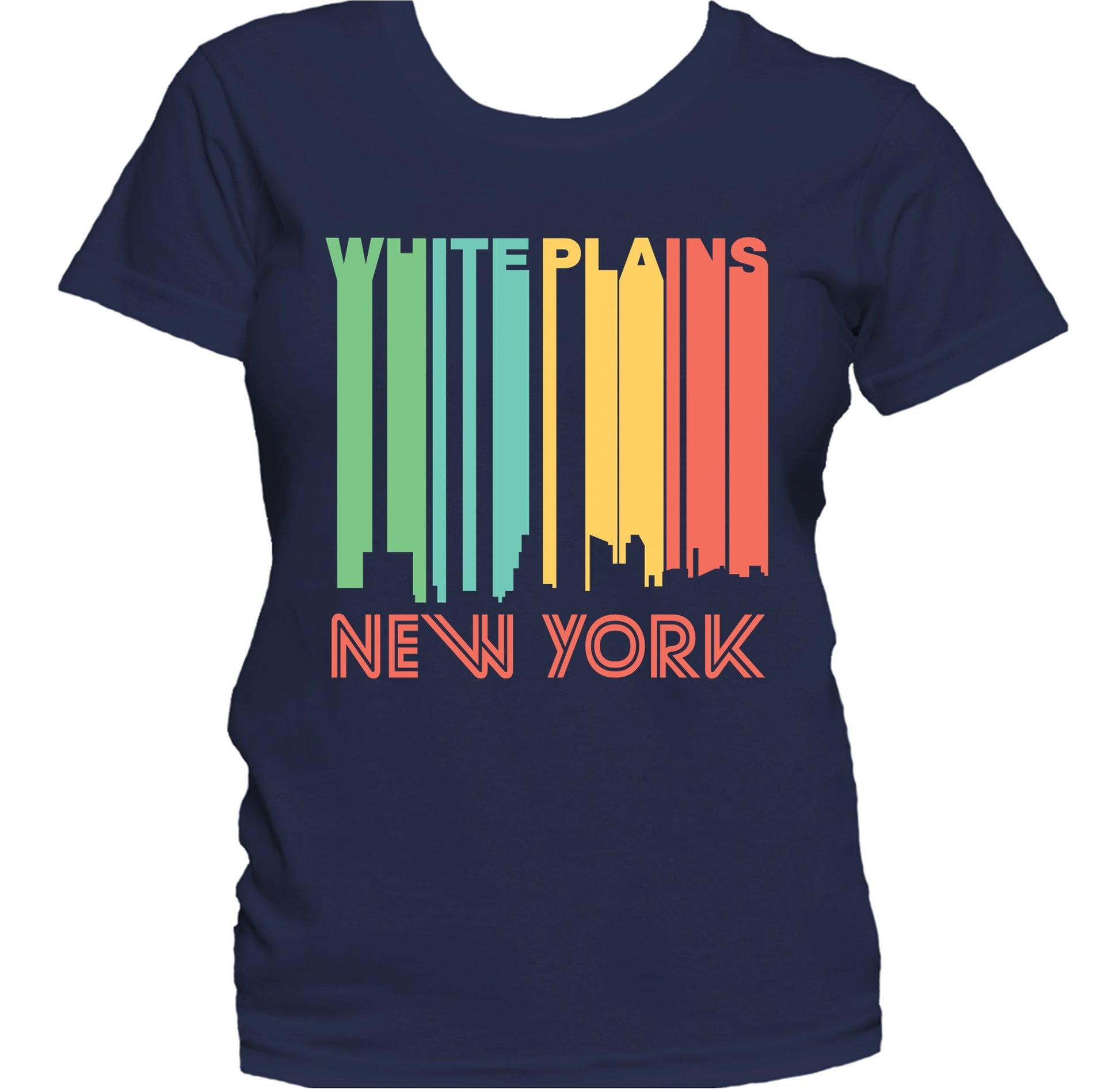 Retro 1970's Style White Plains New York Skyline Women's T-Shirt