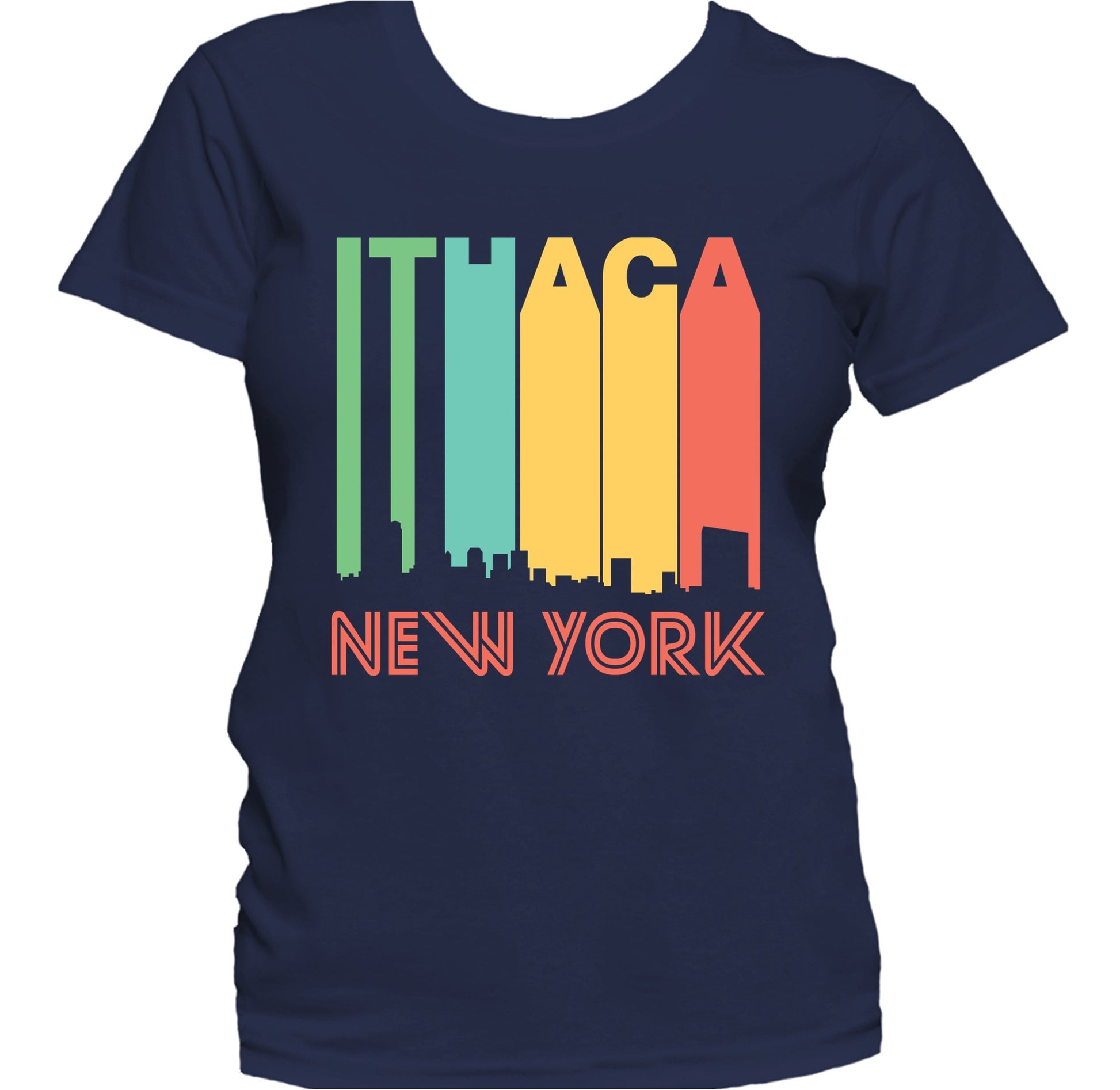 Retro 1970's Style Ithaca New York Skyline Women's T-Shirt