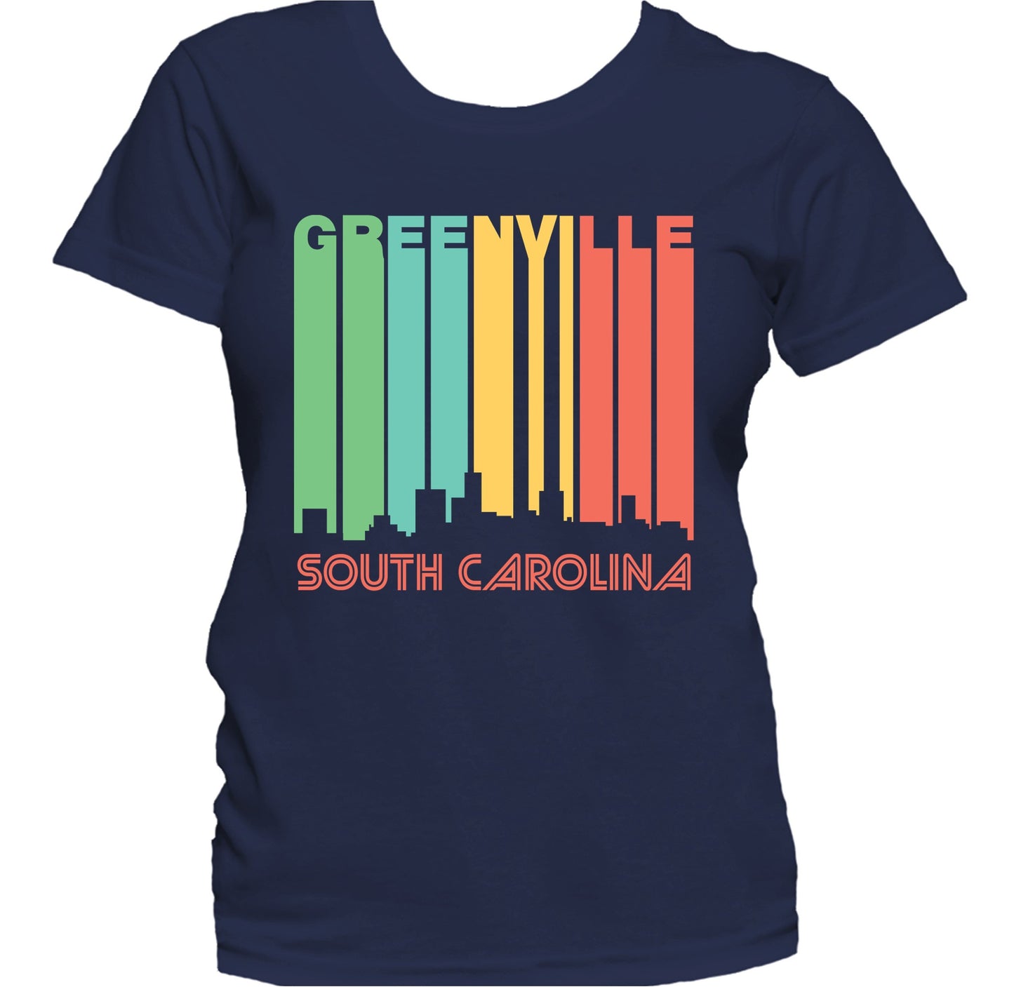 Retro 1970's Style Greenville South Carolina Skyline Women's T-Shirt