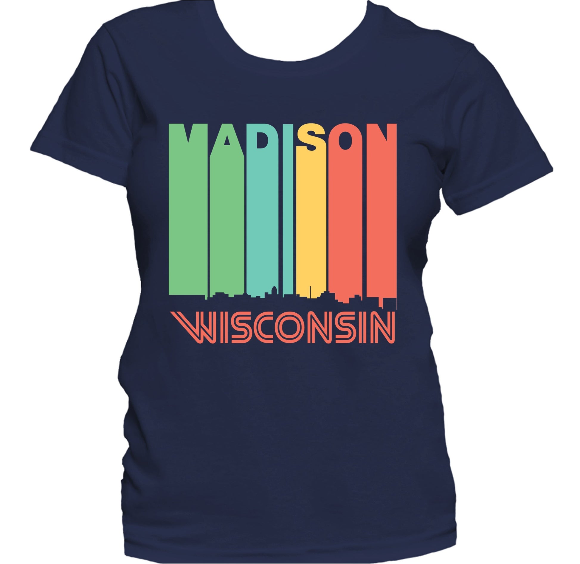 Retro 1970's Style Madison Wisconsin Skyline Women's T-Shirt