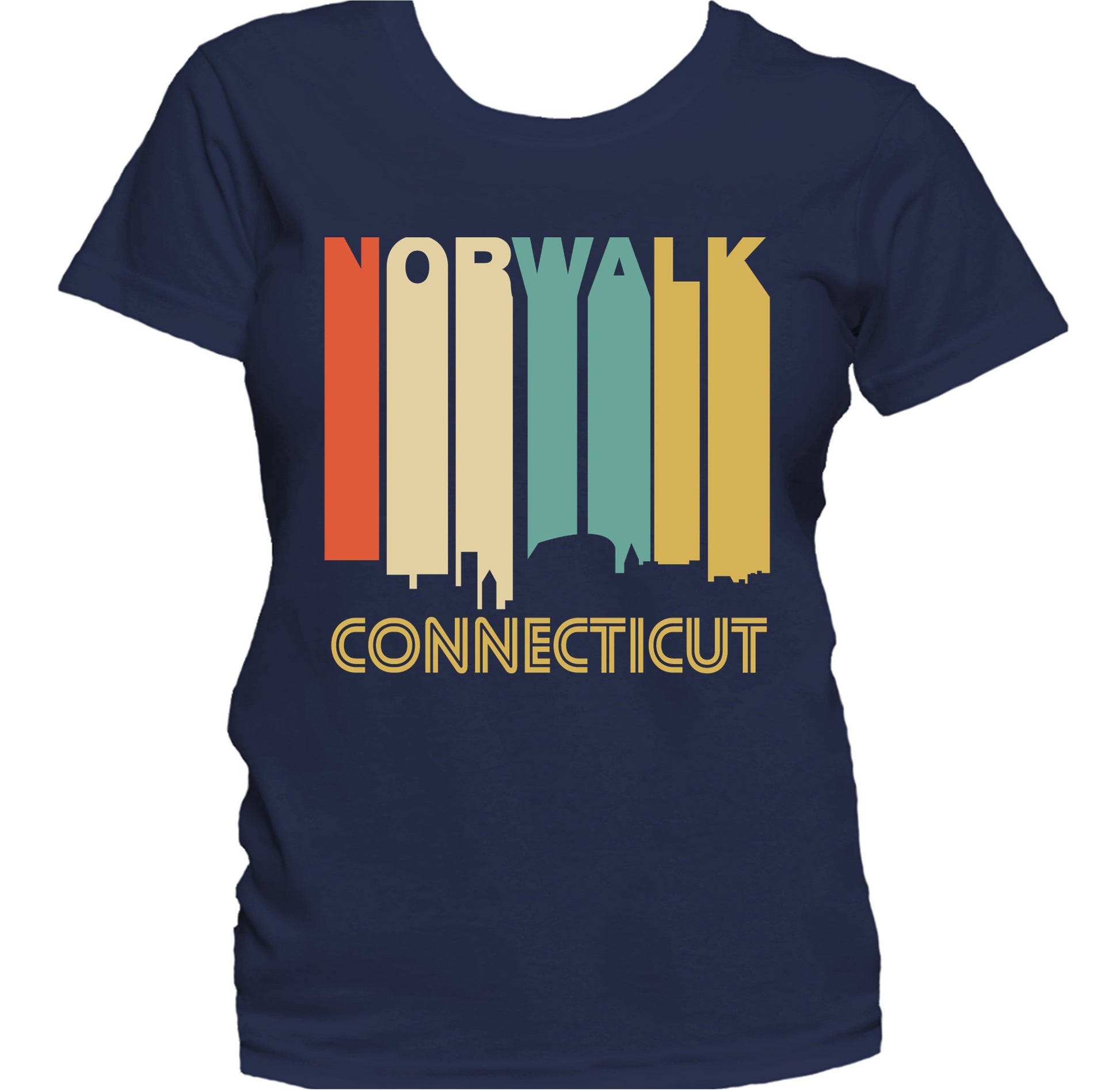 Retro 1970's Style Norwalk Connecticut Skyline Women's T-Shirt