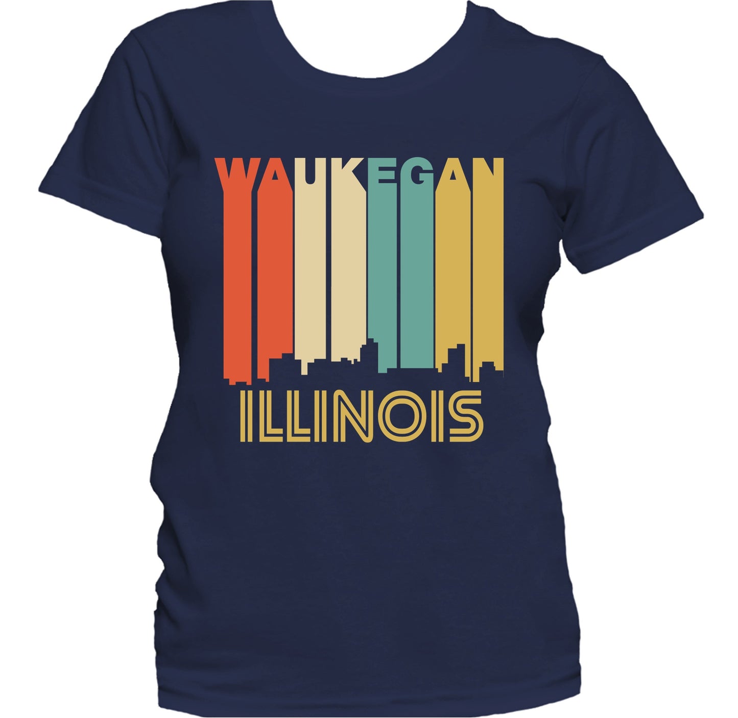 Retro 1970's Style Waukegan Illinois Skyline Women's T-Shirt