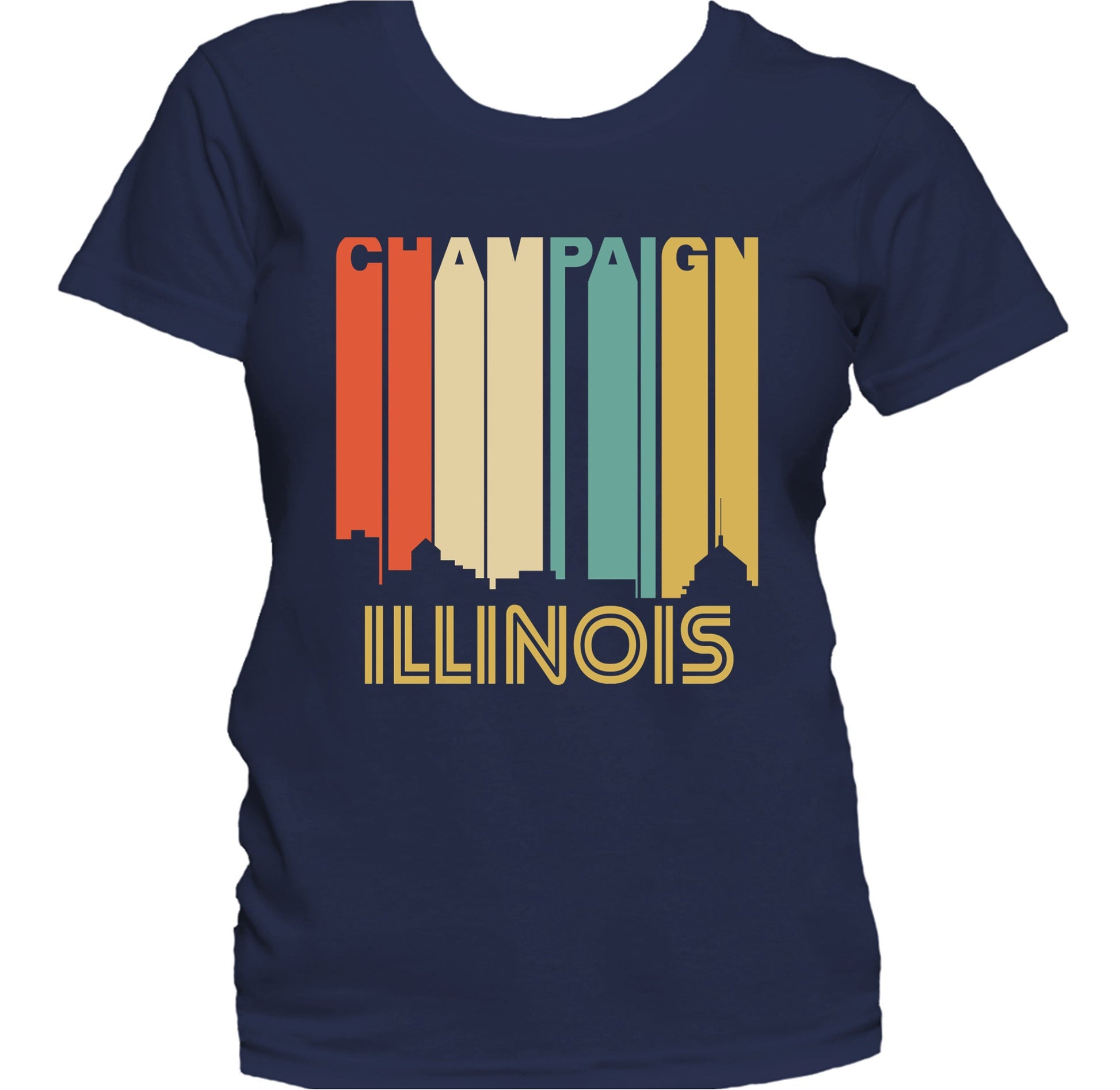 Retro 1970's Style Champaign Illinois Skyline Women's T-Shirt