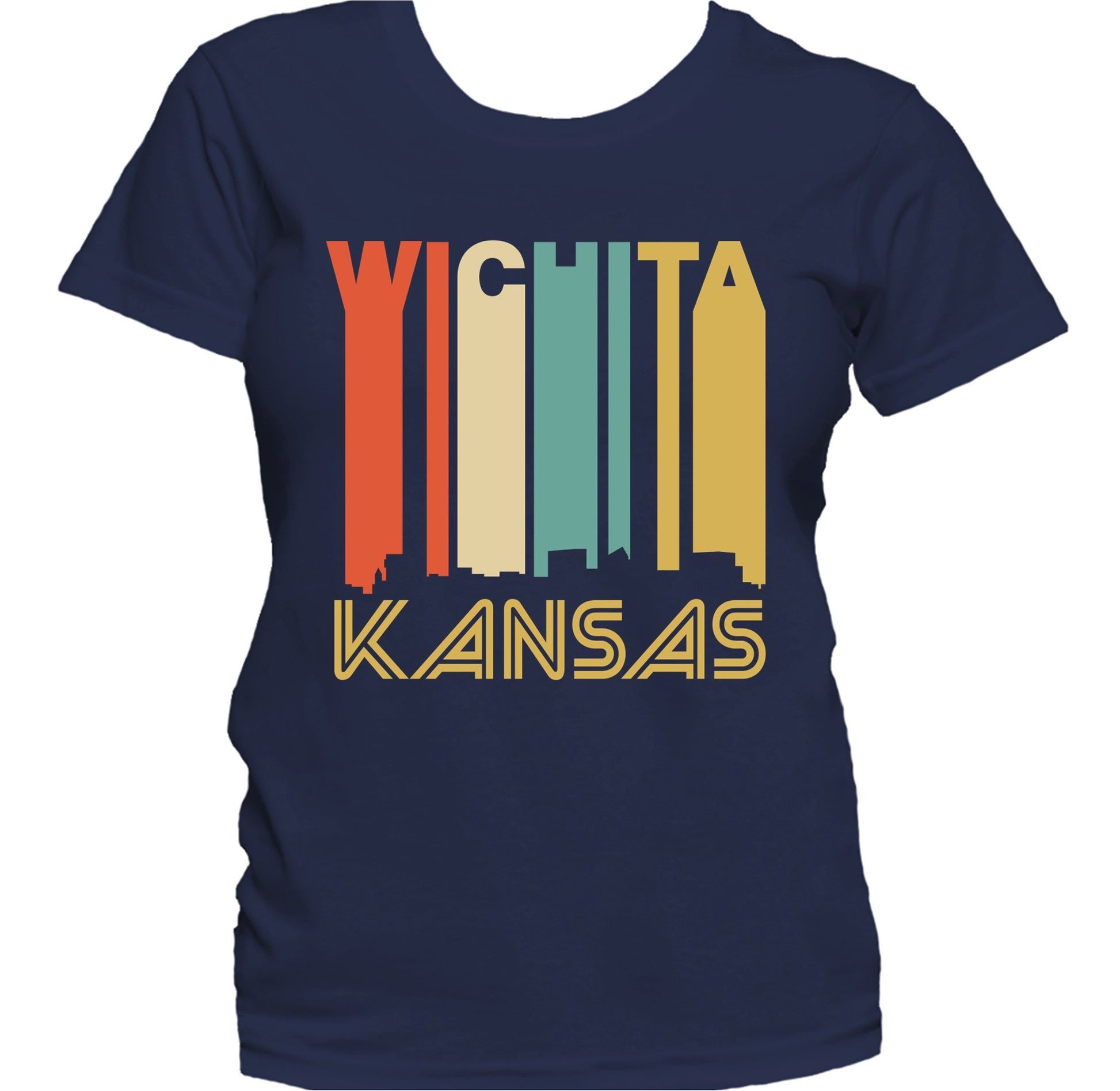 Retro 1970's Style Wichita Kansas Skyline Women's T-Shirt