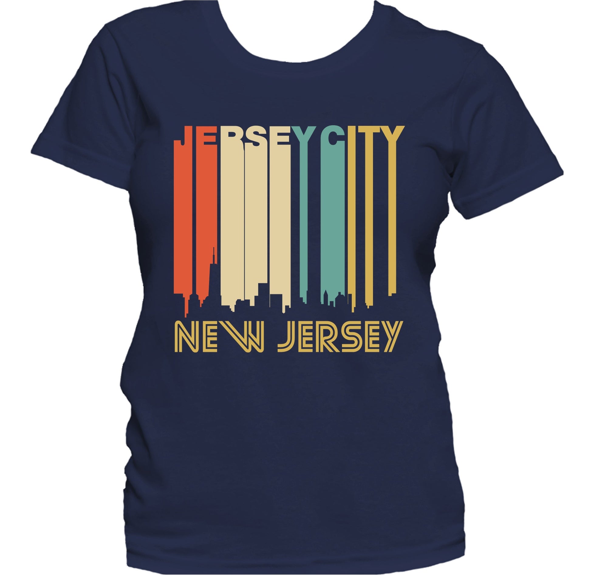Retro 1970's Style Jersey City New Jersey Skyline Women's T-Shirt