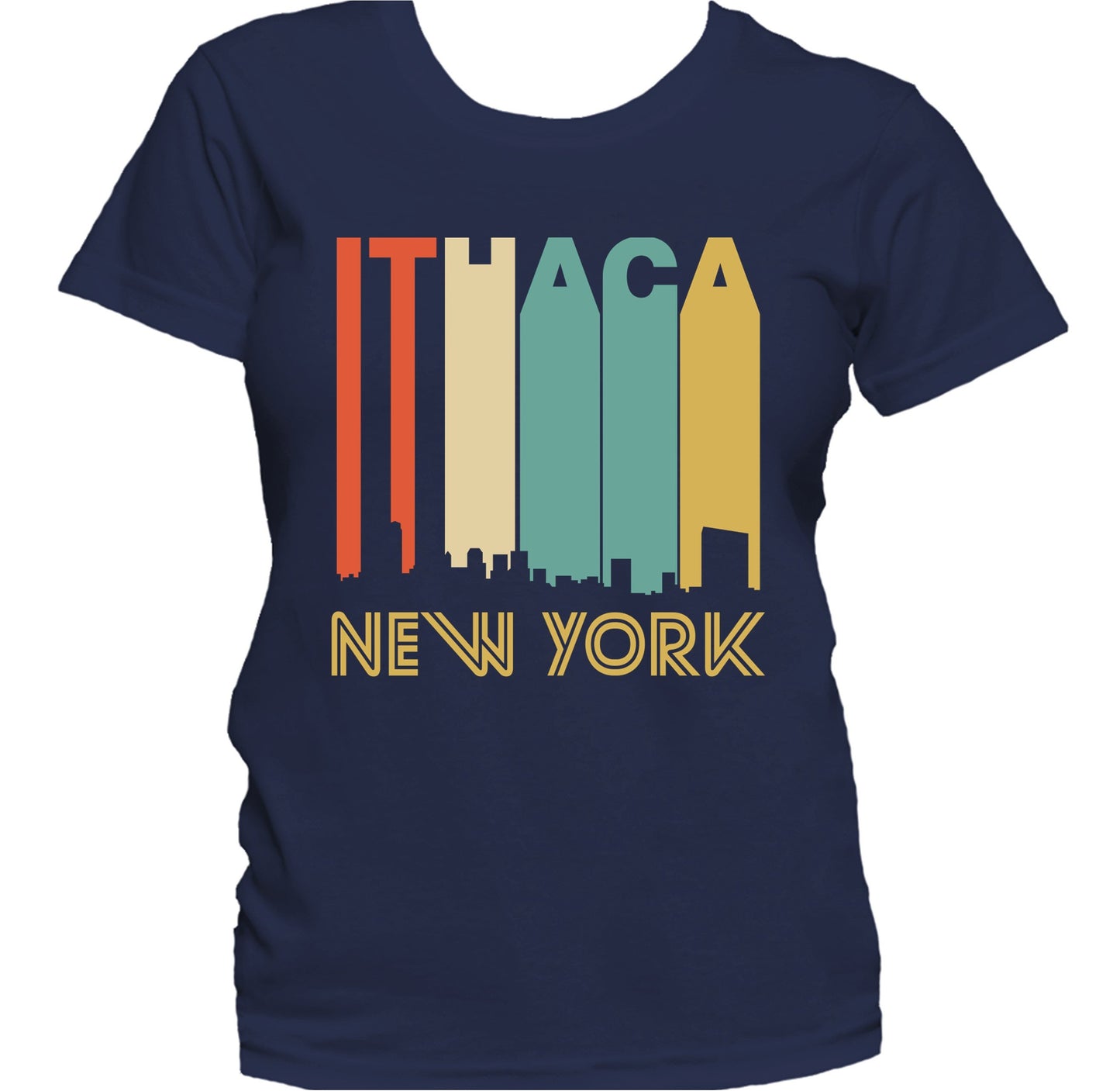 Retro 1970's Style Ithaca New York Skyline Women's T-Shirt