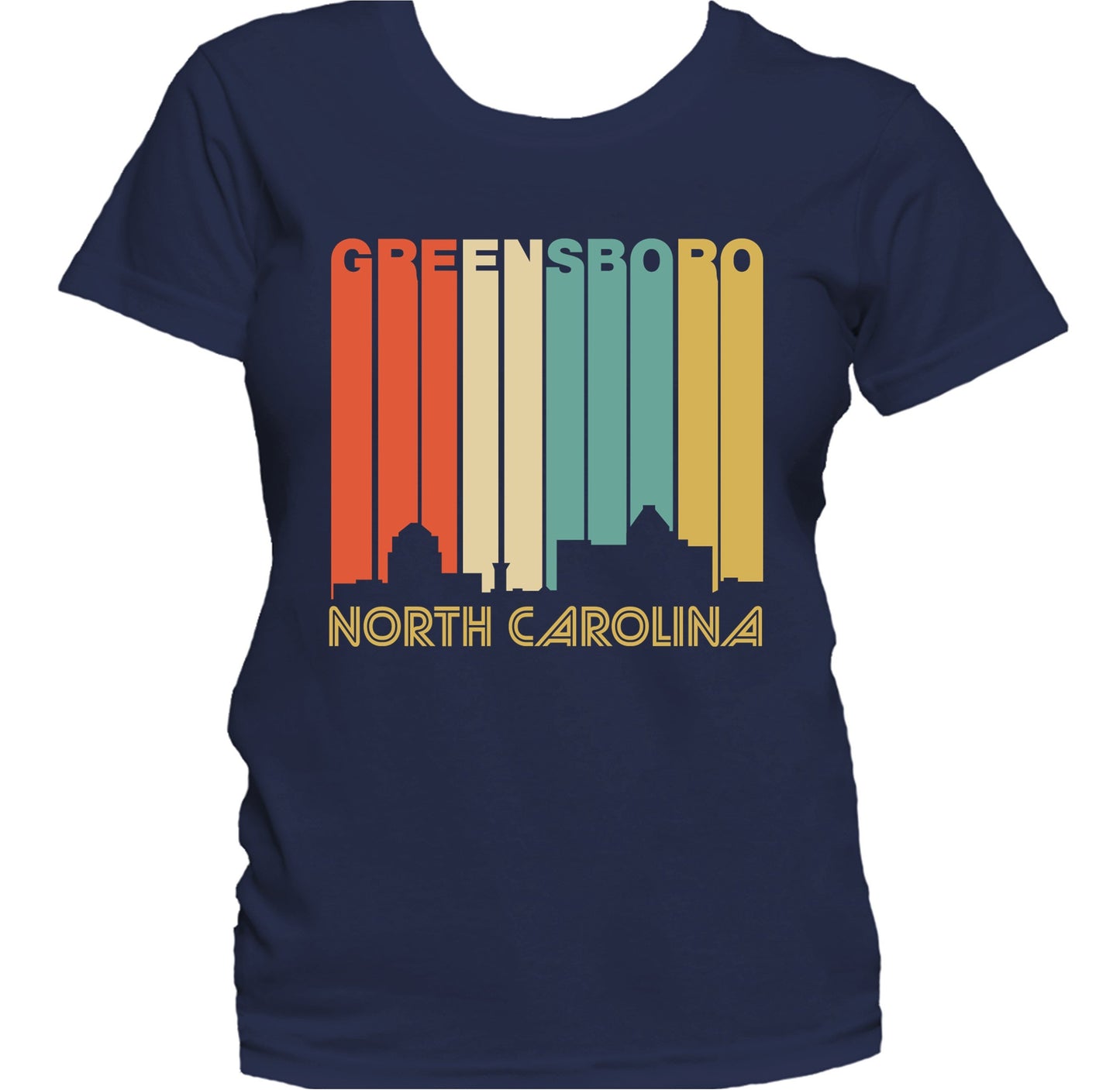 Retro 1970's Style Greensboro North Carolina Skyline Women's T-Shirt