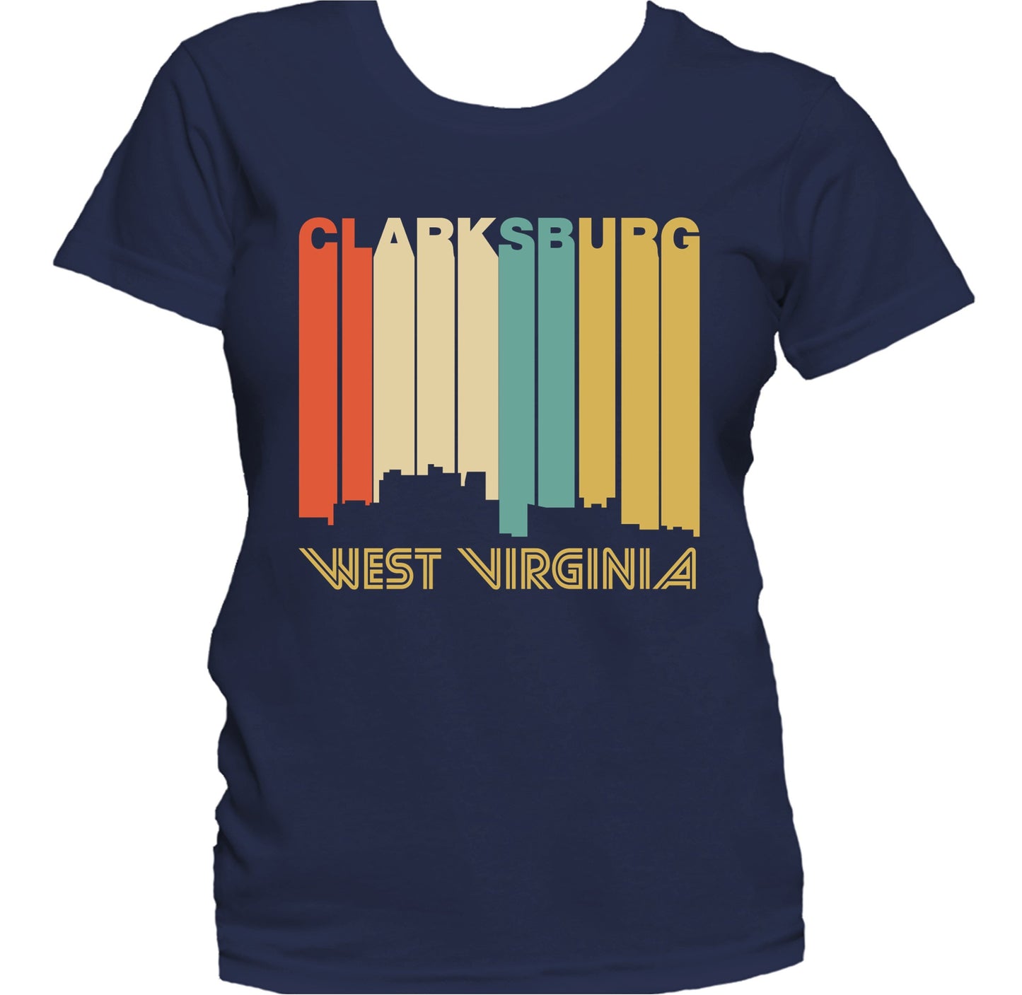 Retro 1970's Style Clarksburg West Virginia Skyline Women's T-Shirt