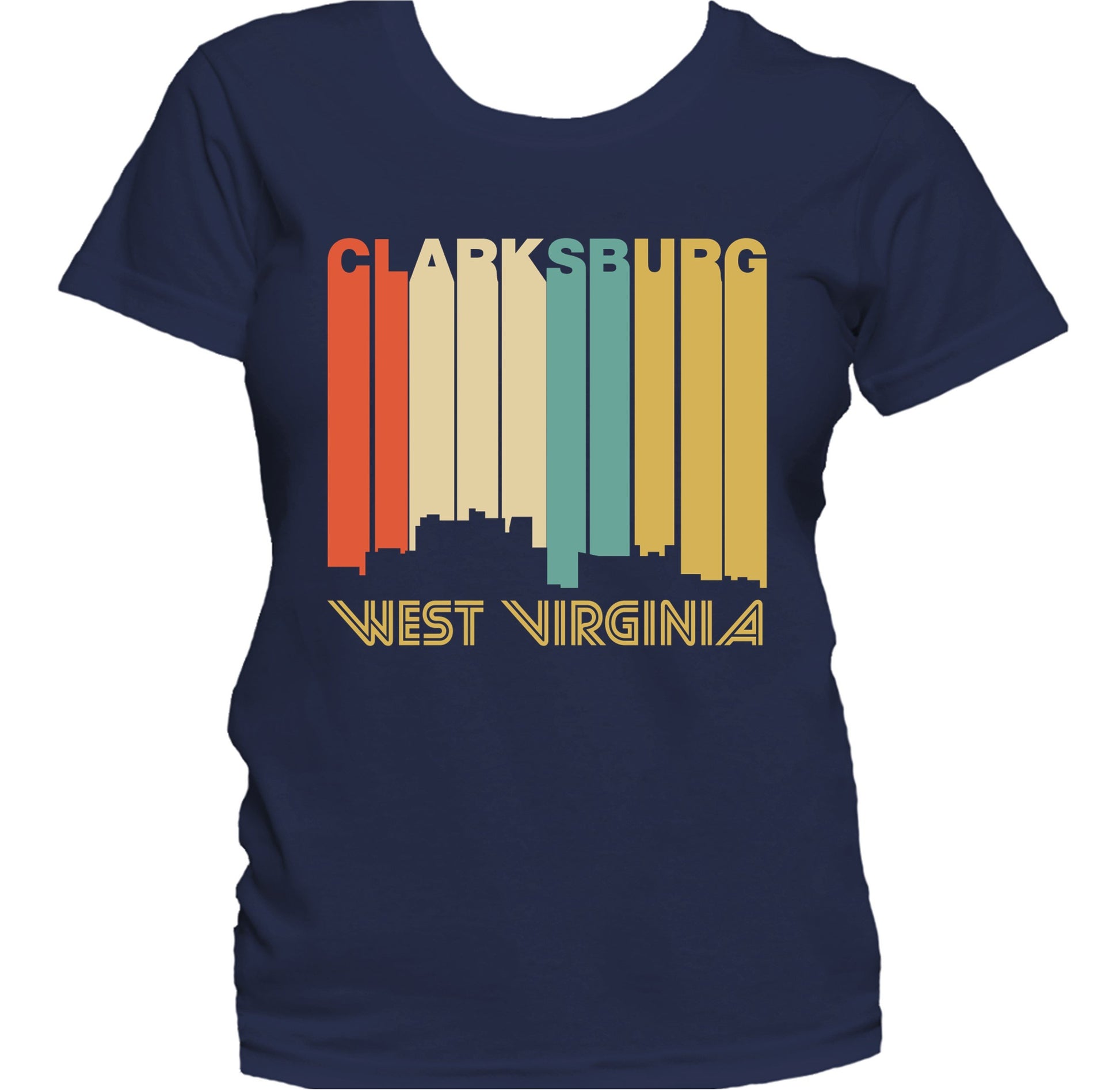 Retro 1970's Style Clarksburg West Virginia Skyline Women's T-Shirt