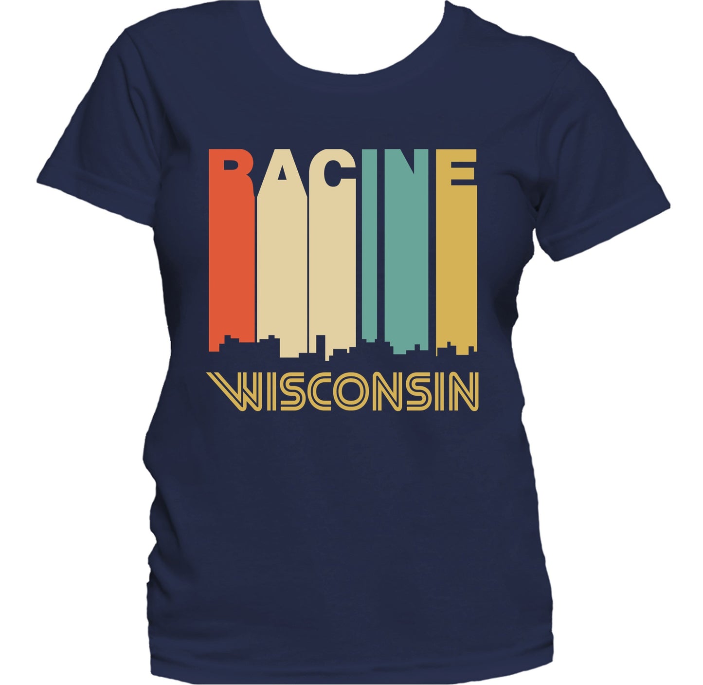 Retro 1970's Style Racine Wisconsin Skyline Women's T-Shirt