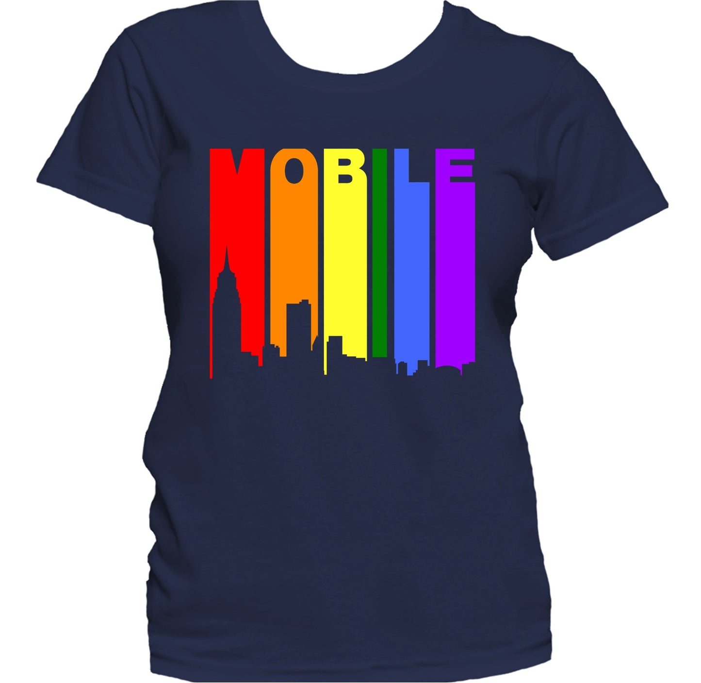 Mobile Alabama LGBTQ Gay Pride Rainbow Skyline Women's T-Shirt