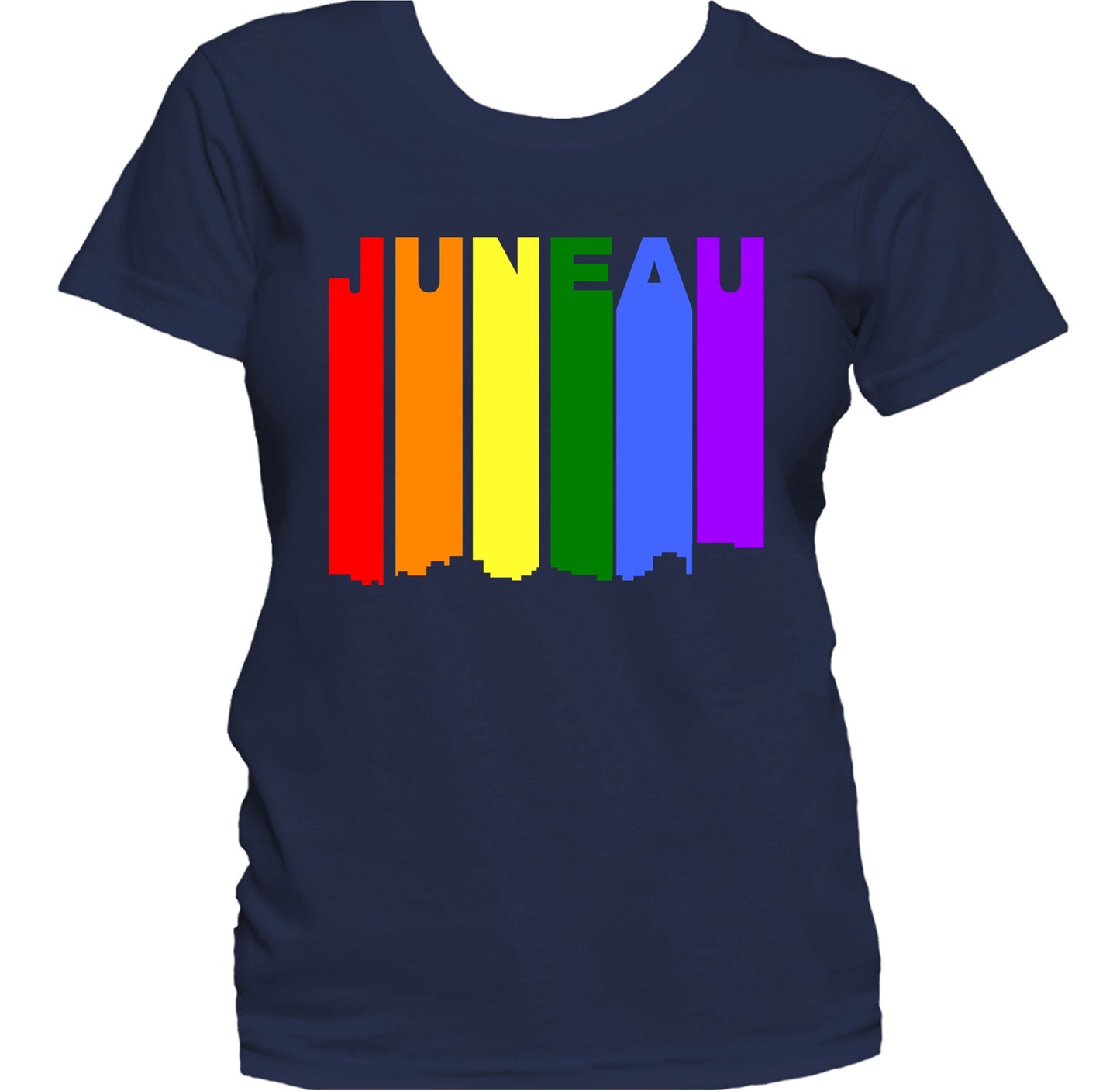 Juneau Alaska LGBTQ Gay Pride Rainbow Skyline Women's T-Shirt