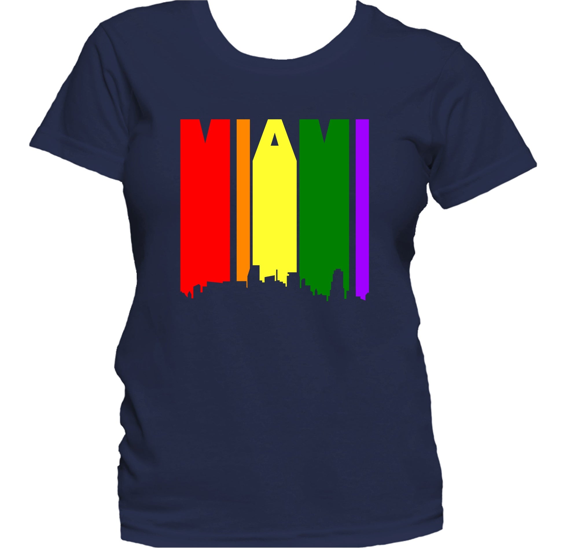 Miami Florida LGBTQ Gay Pride Rainbow Skyline Women's T-Shirt