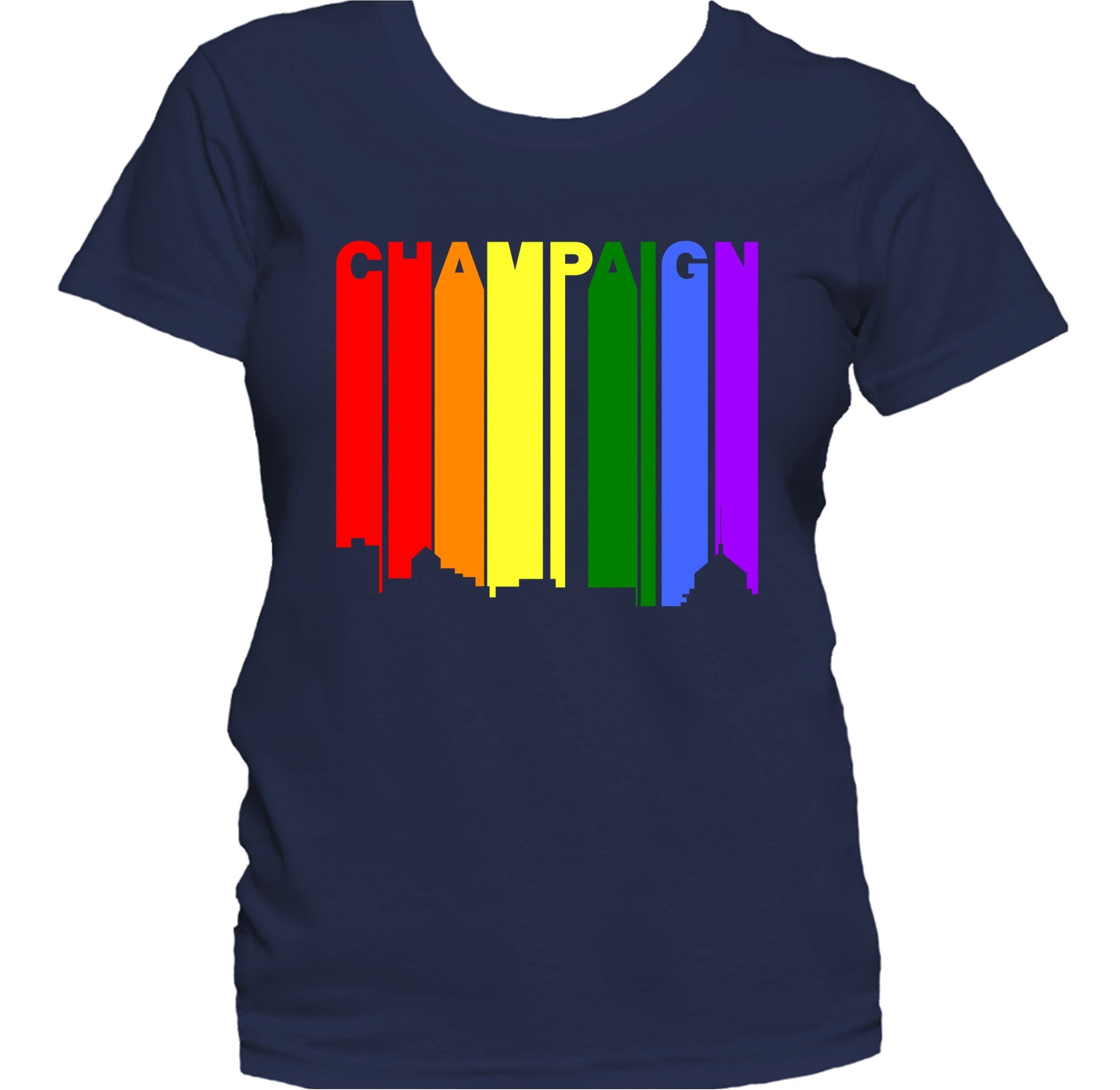 Champaign Illinois LGBTQ Gay Pride Rainbow Skyline Women's T-Shirt