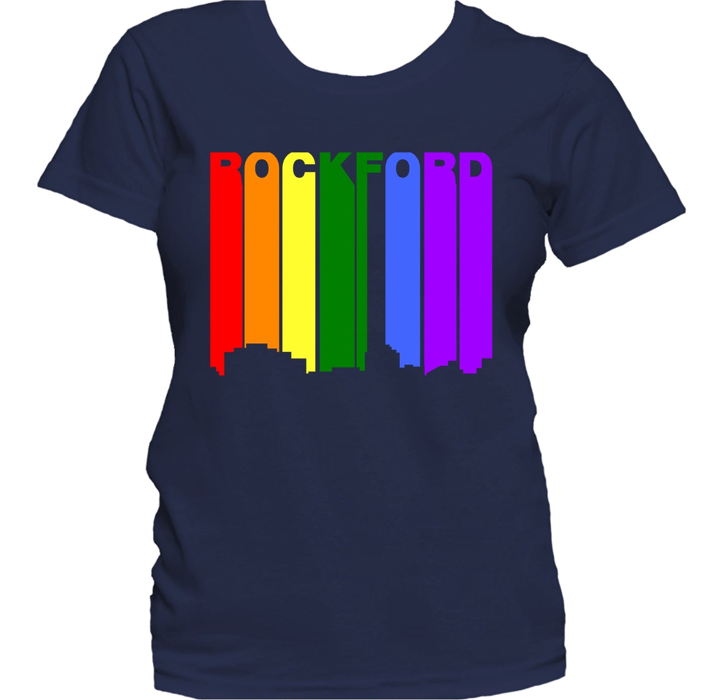 Rockford Illinois LGBTQ Gay Pride Rainbow Skyline Women's T-Shirt