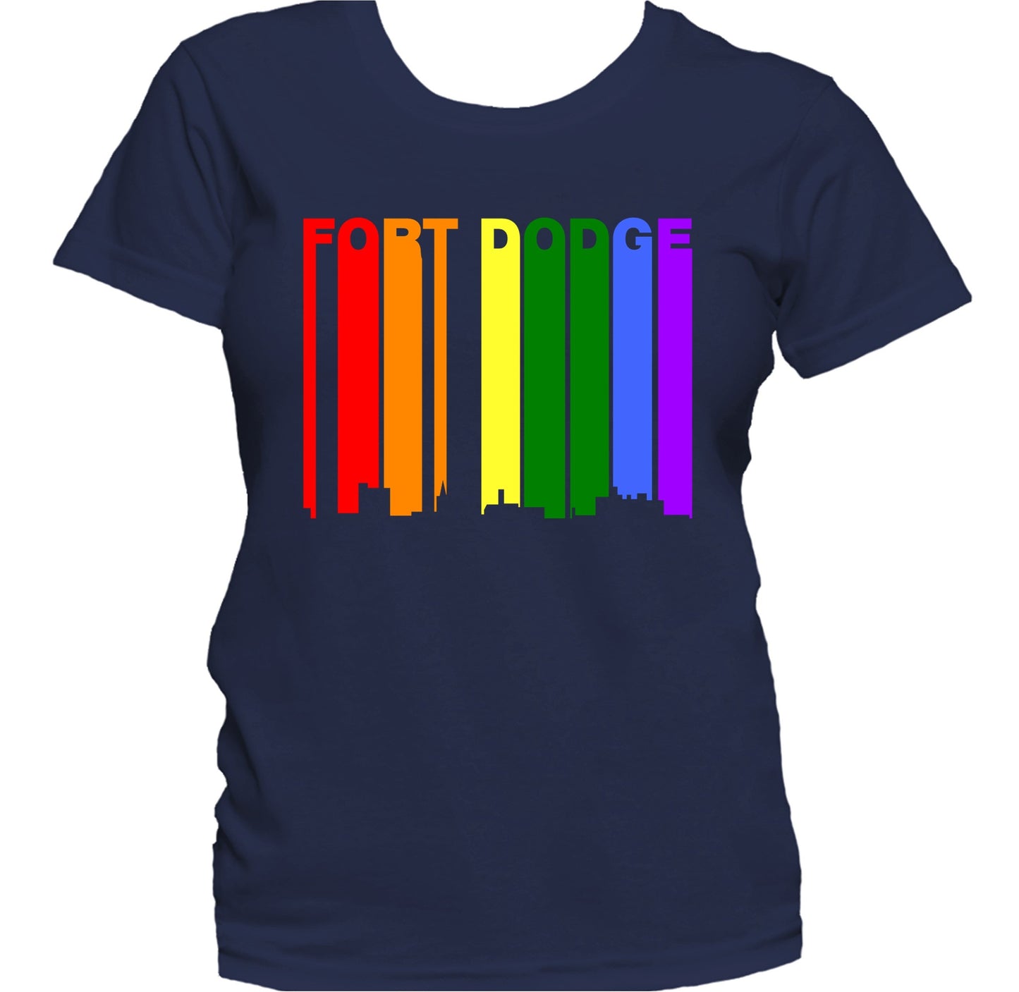 Fort Dodge Iowa LGBTQ Gay Pride Rainbow Skyline Women's T-Shirt