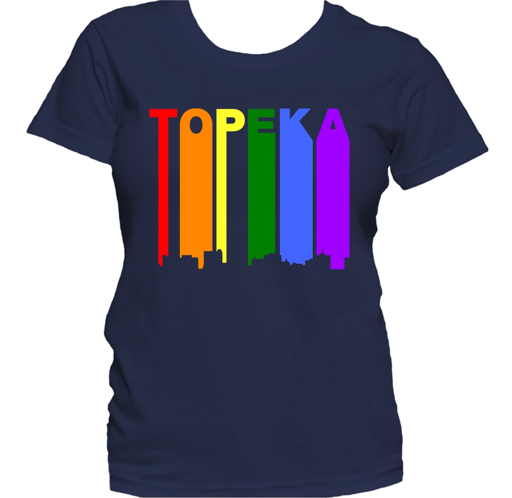 Topeka Kansas LGBTQ Gay Pride Rainbow Skyline Women's T-Shirt