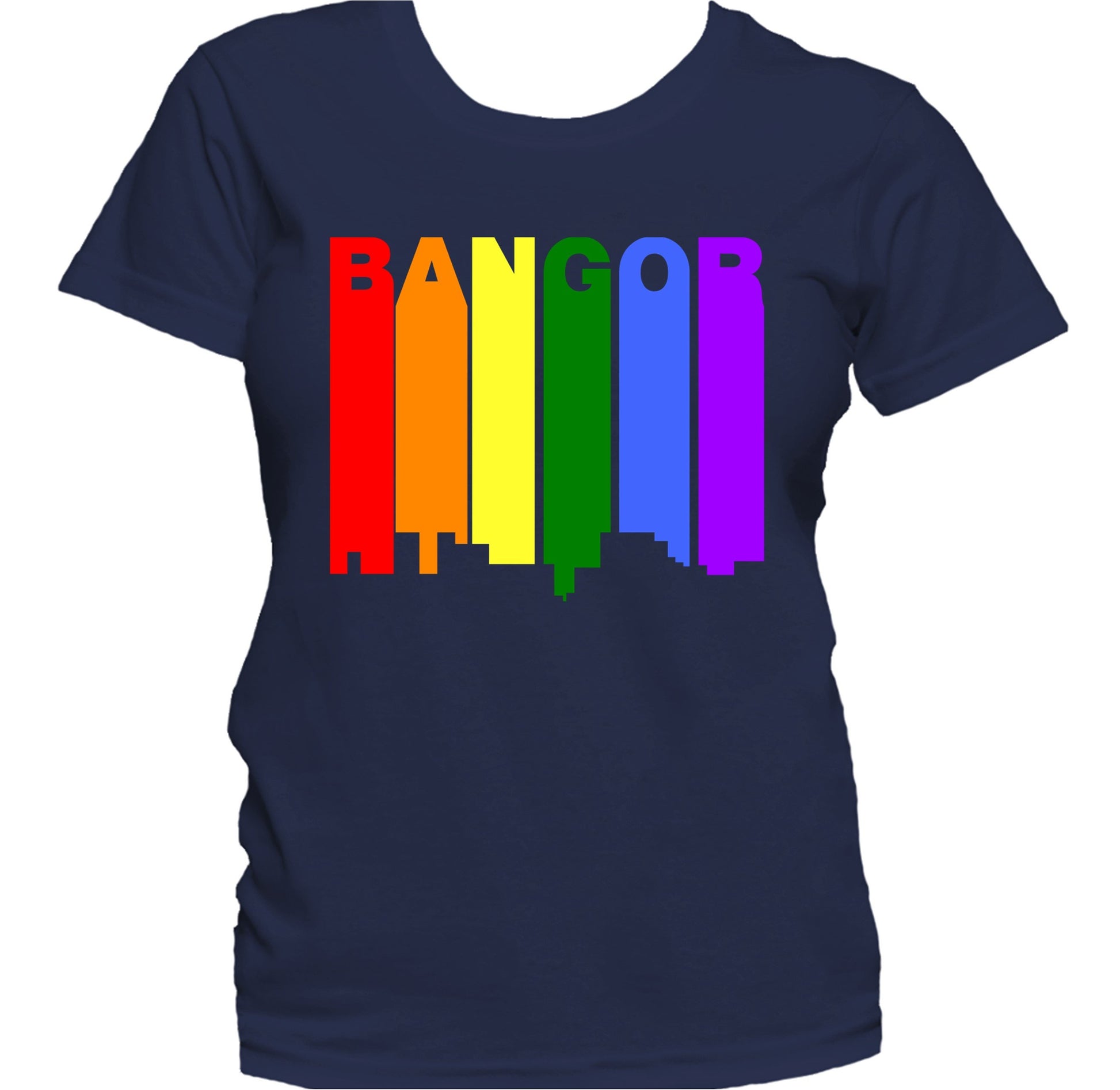 Bangor Maine LGBTQ Gay Pride Rainbow Skyline Women's T-Shirt