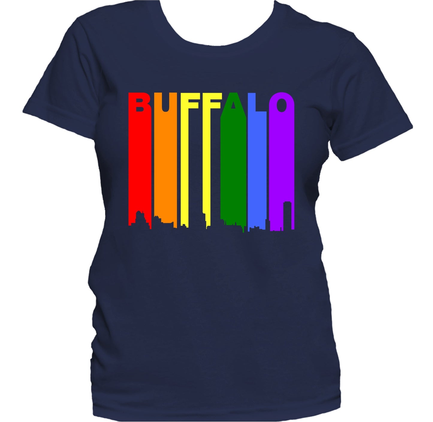 Buffalo New York LGBTQ Gay Pride Rainbow Skyline Women's T-Shirt