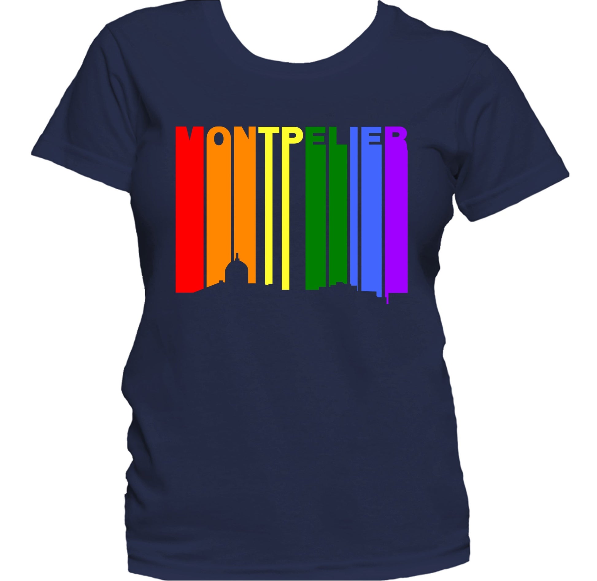 Montpelier Vermont LGBTQ Gay Pride Rainbow Skyline Women's T-Shirt