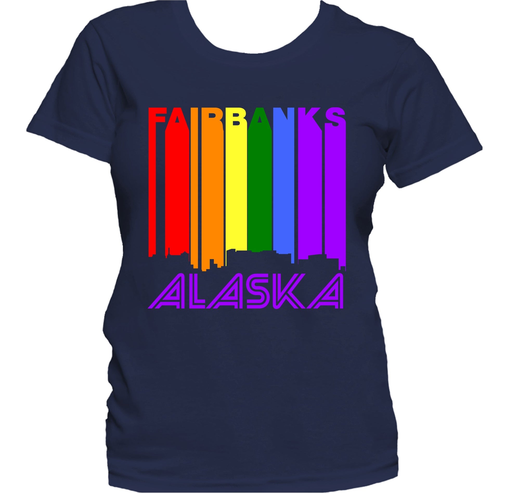 Fairbanks Alaska LGBTQ Gay Pride Rainbow Skyline Women's T-Shirt