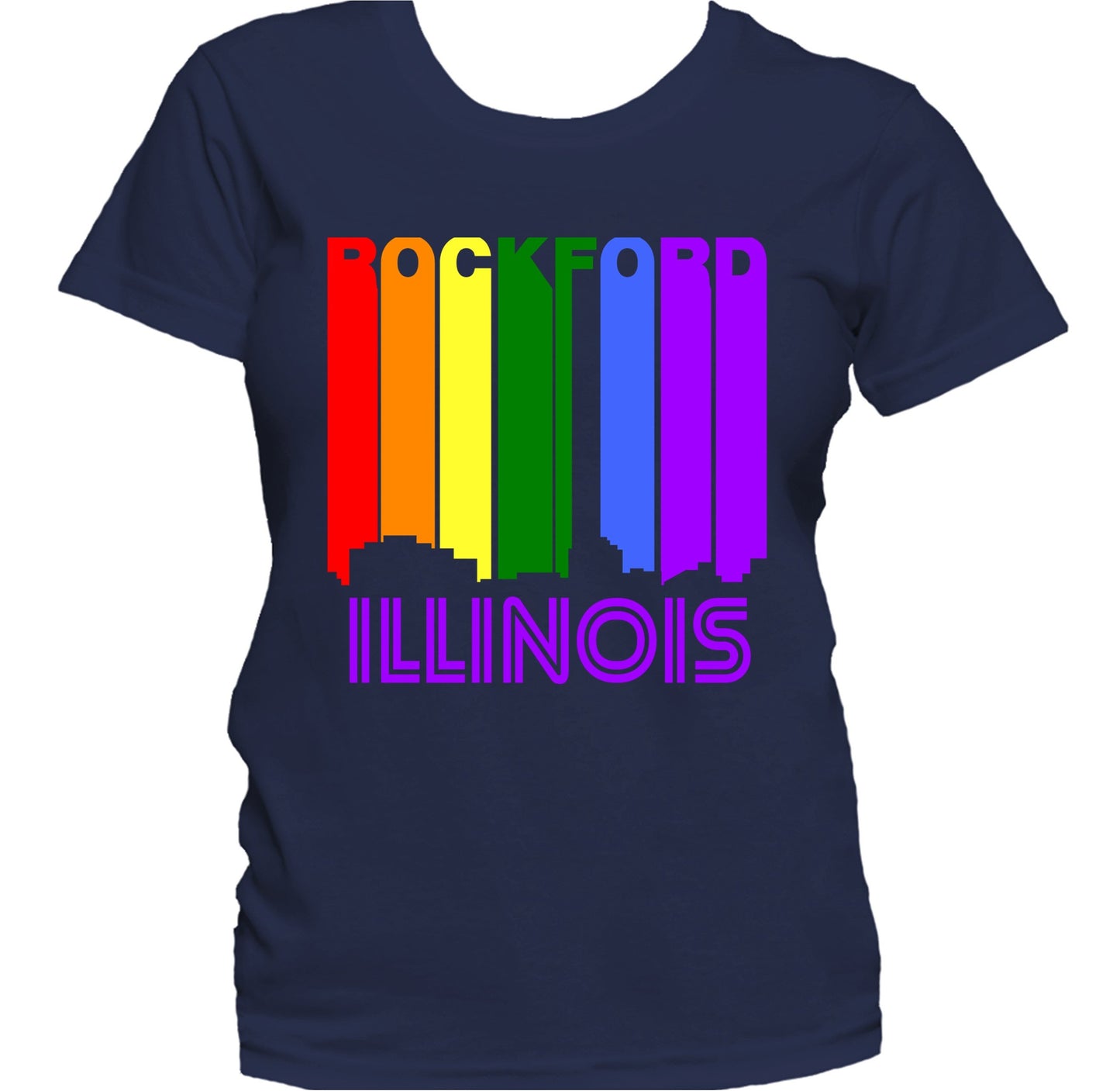 Rockford Illinois LGBTQ Gay Pride Rainbow Skyline Women's T-Shirt