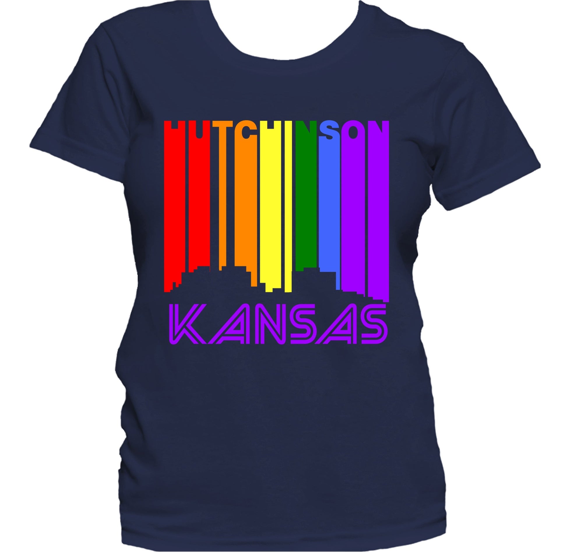 Hutchinson Kansas LGBTQ Gay Pride Rainbow Skyline Women's T-Shirt