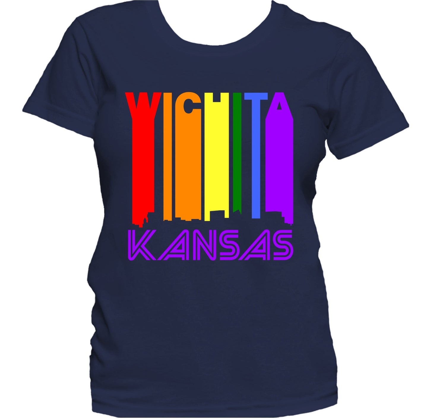 Wichita Kansas LGBTQ Gay Pride Rainbow Skyline Women's T-Shirt