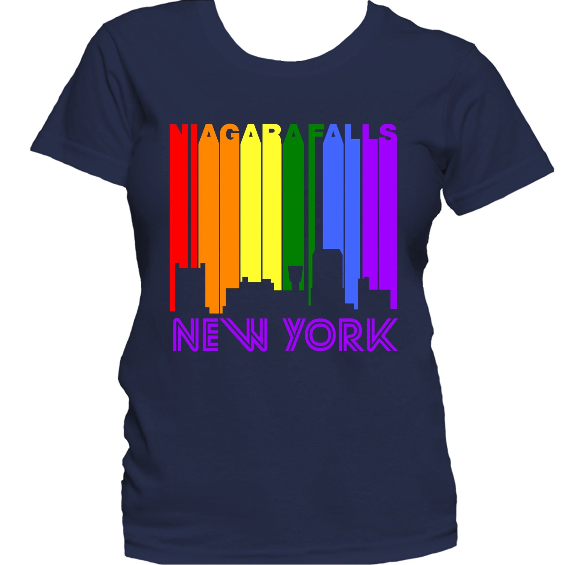 Niagara Falls New York LGBTQ Gay Pride Rainbow Skyline Women's T-Shirt